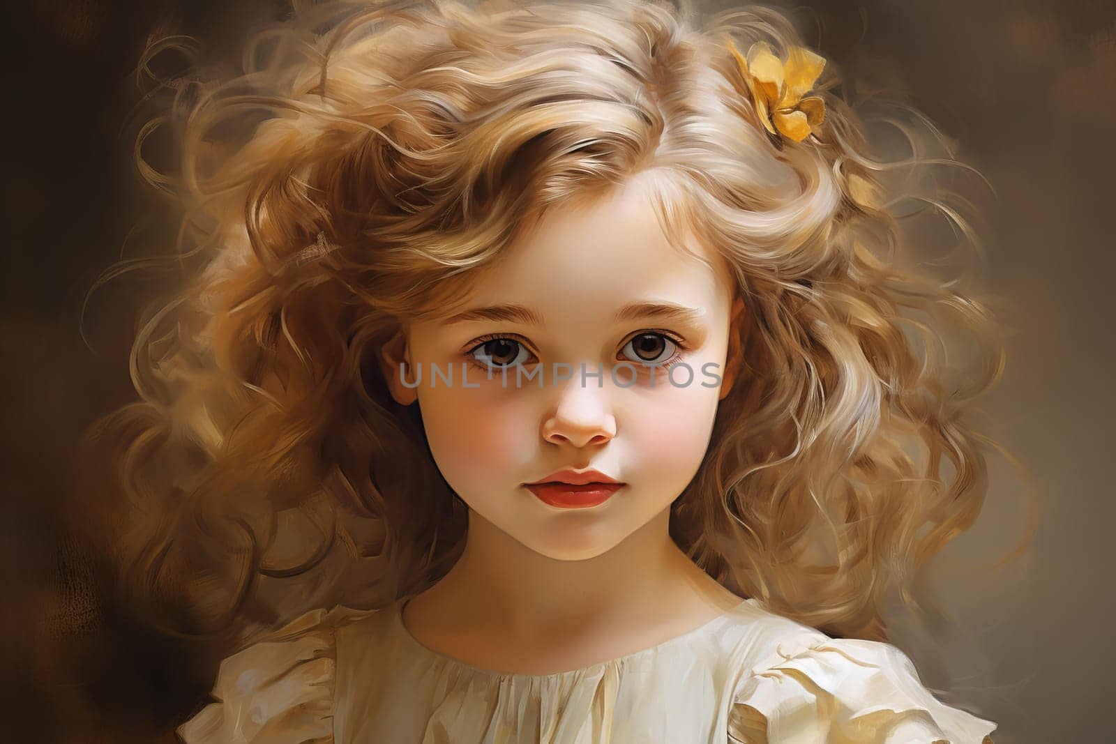 Charming Portrait little girl. Cute child with kissing sweet face. Generate ai