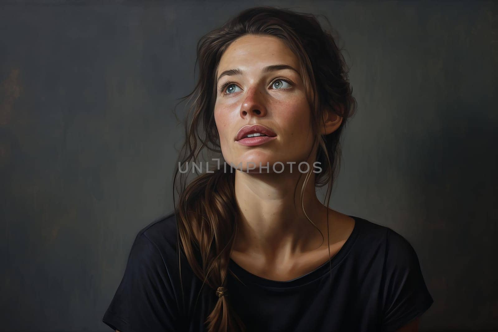 Portrait woman explaining. Business woman speaker presentation meeting. Generate ai