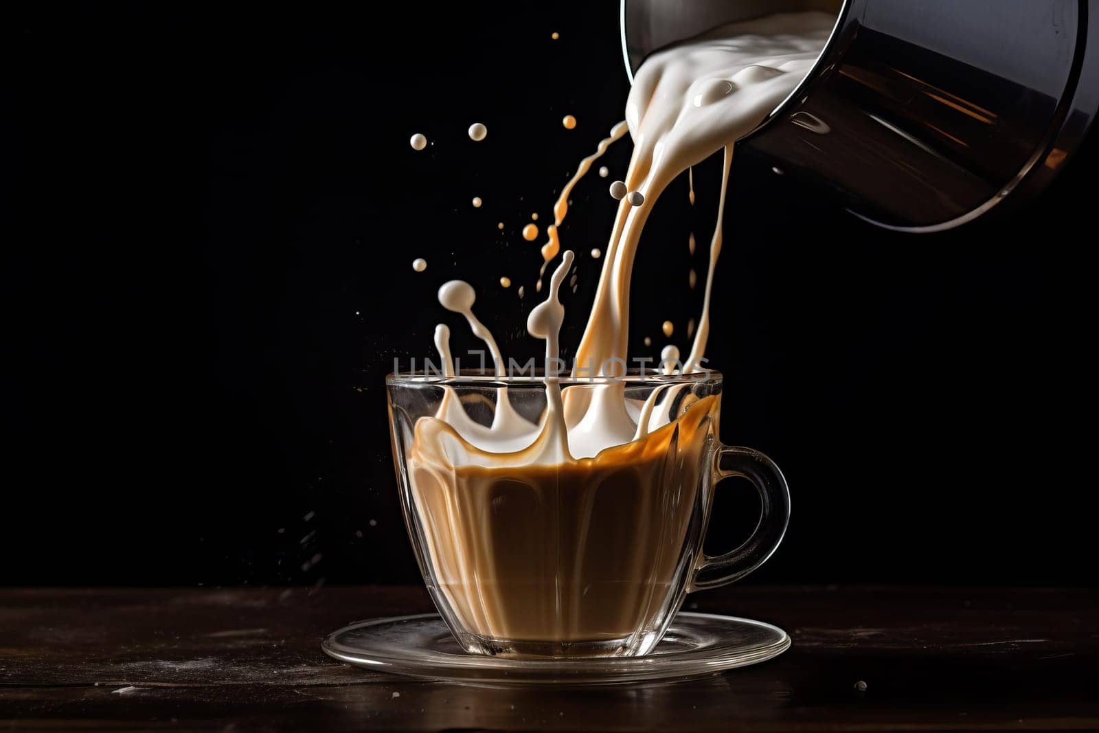 Slow Hand pouring late. Mug pitcher. Generate Ai