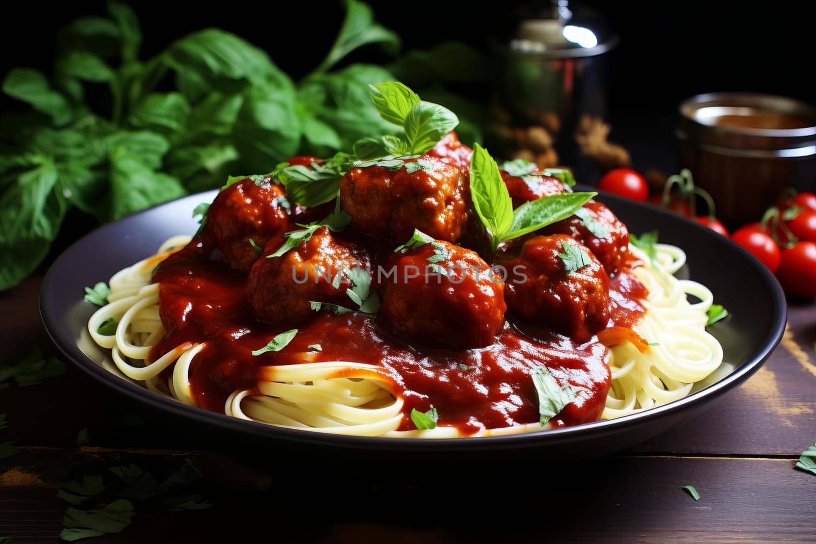 Ceramic Serving bowl with white poultry meatballs sauce. Creamy dairy sauce with delicious chicken balls. Generate ai