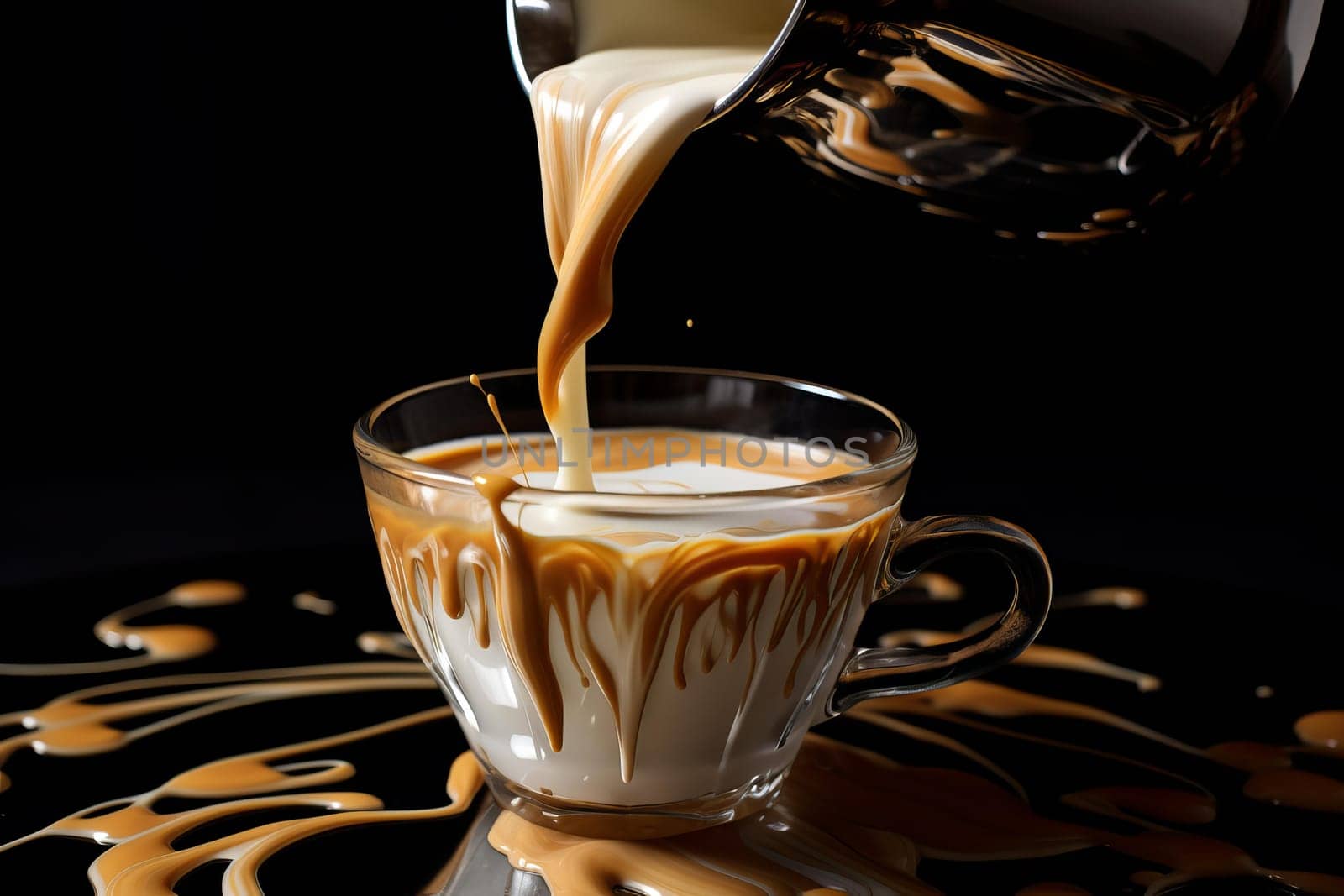Hand pouring late. Mug pitcher. Generate Ai