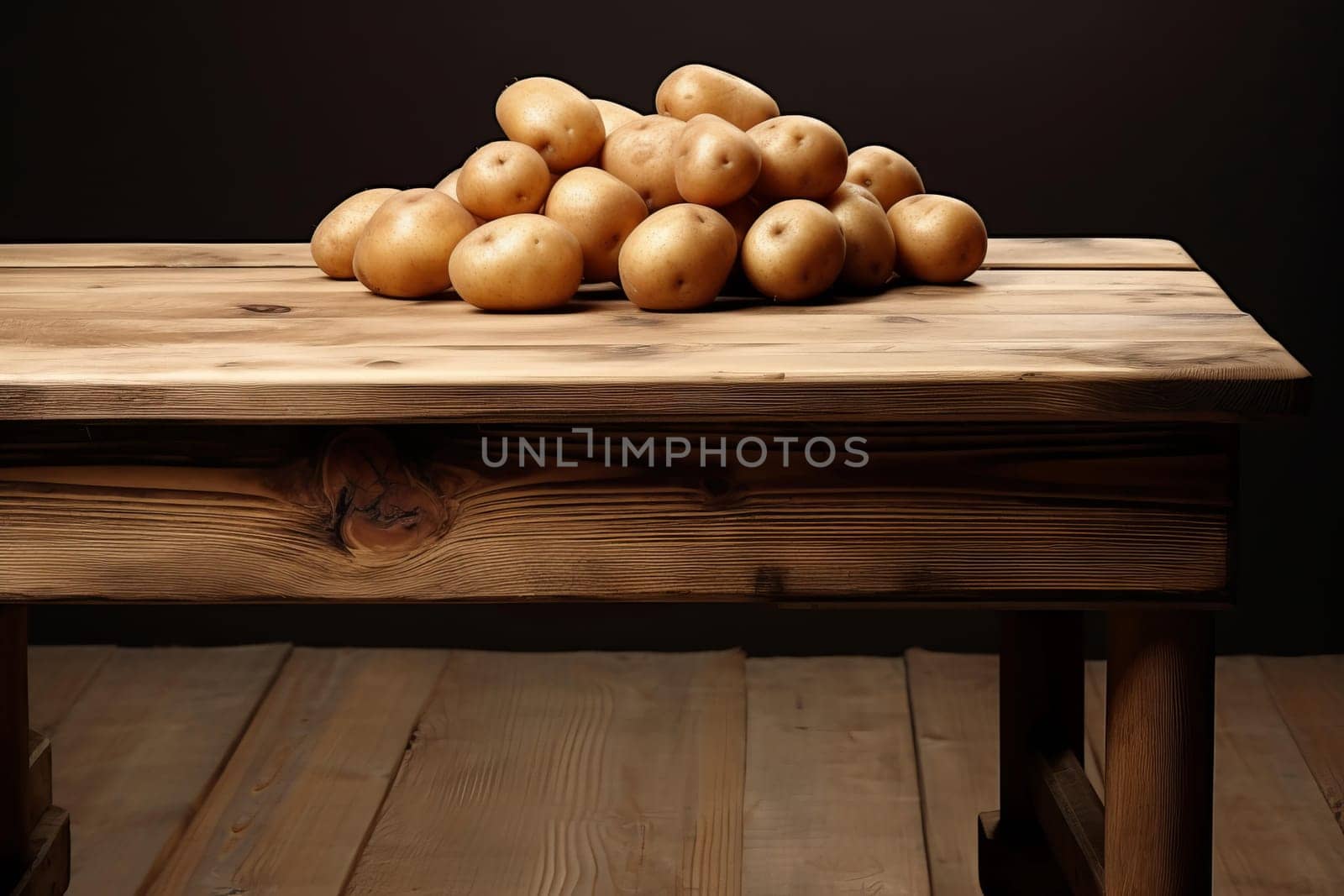 Rustic Potatoes wooden table. Wooden nature. Generate Ai