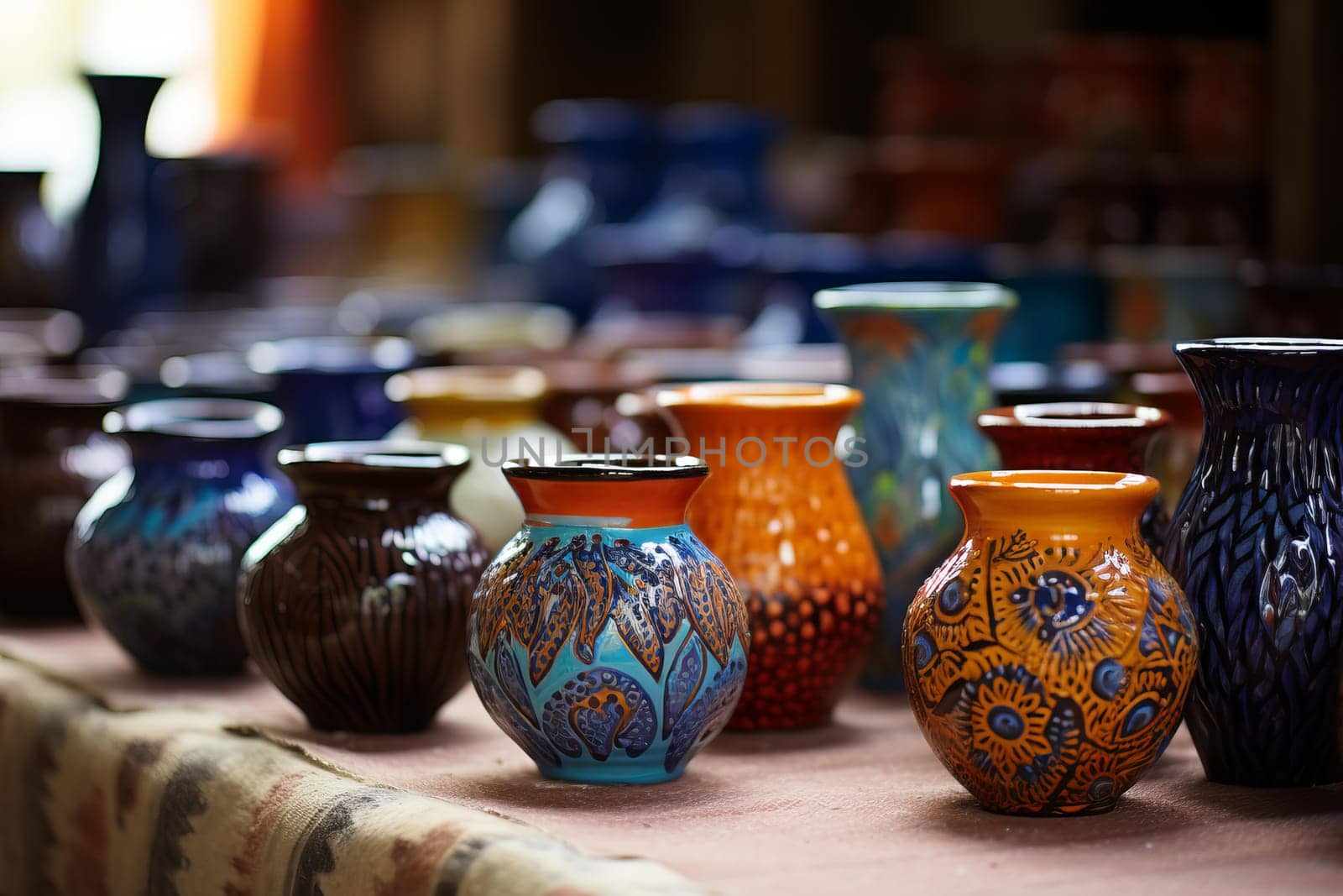 Pottery vases art. White art decor. Generate Ai