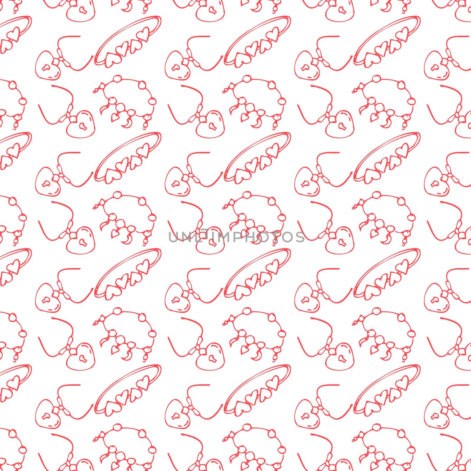 Seamless pattern of sketches female jewerly necklace. Vector illustration isolated. Can used for textile, wrapping paper, cover design, beauty background.
