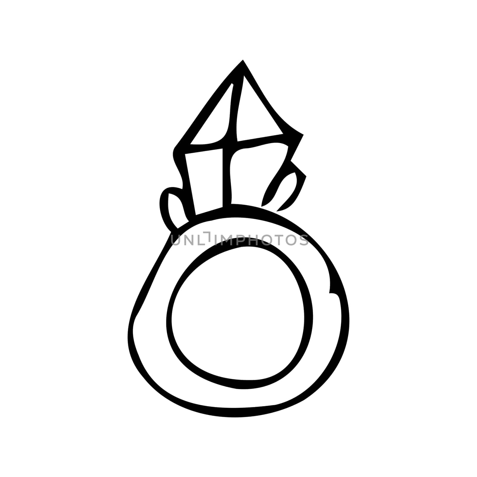 diamond ring sketch hand drawn illustration, top view. Vector illustration isolated. Hand drawn vector doodle - outline ring can used for banner, postcard, greeting card, invitation.