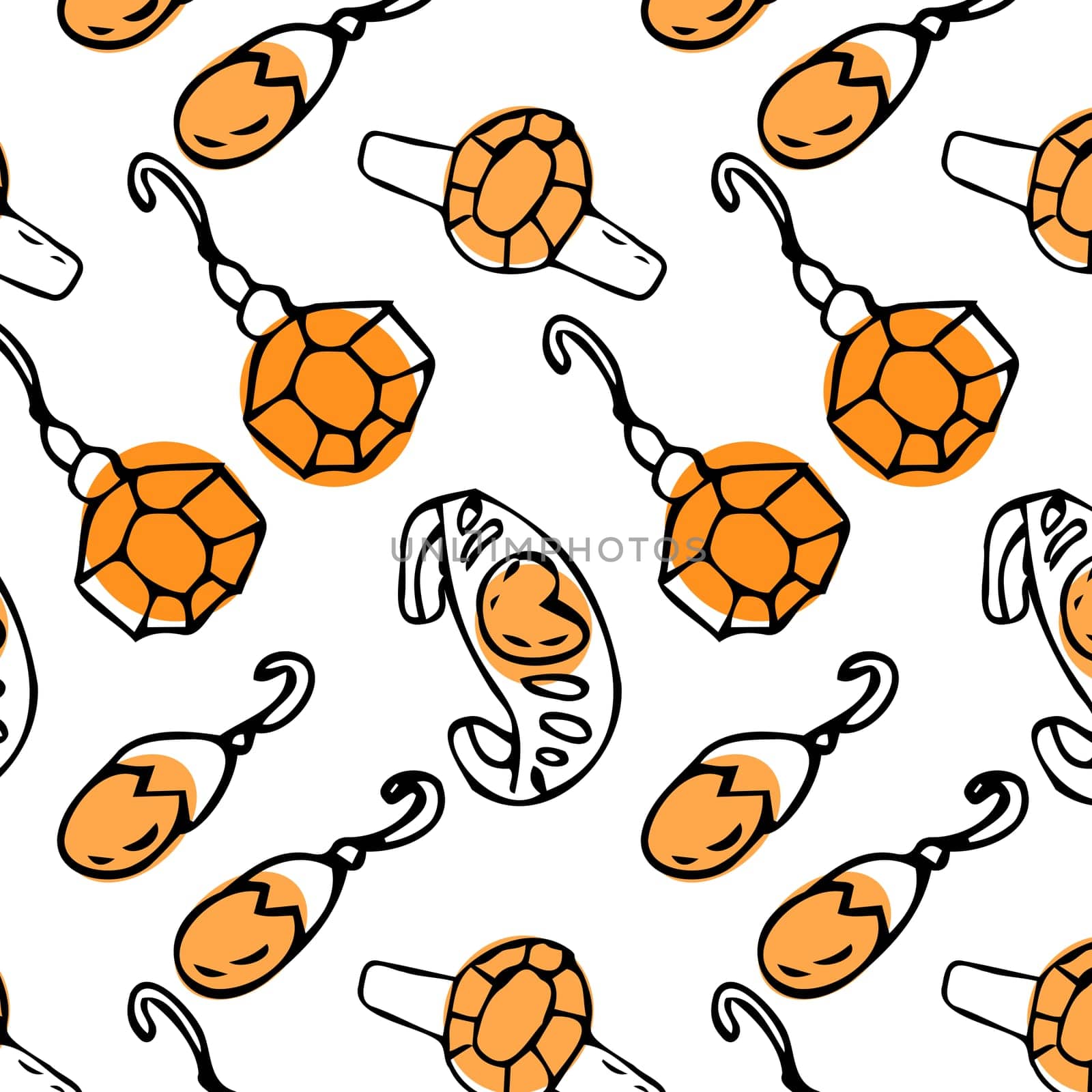 Orange Seamless pattern of sketches various female jewerly. Vector illustration isolated. Can used for textile, wrapping paper, cover design, beauty background.