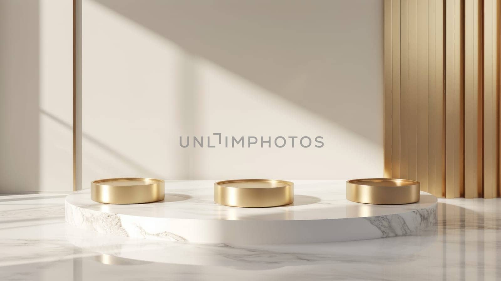 Trio of elegance on minimalist display. Created using AI generated technology and image editing software.