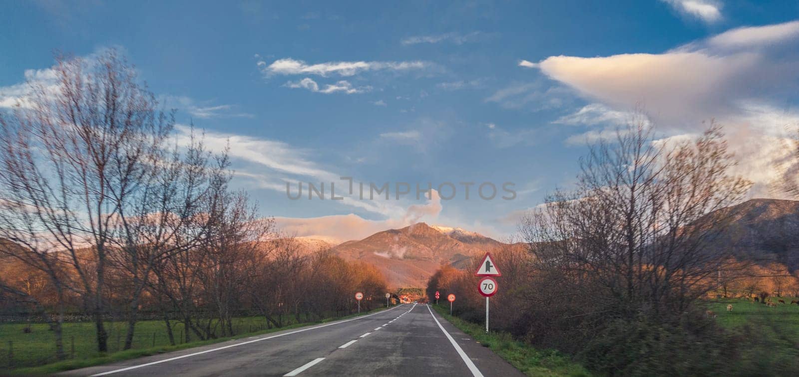 Caceres, Spain - January 19th, 2024: Driving along EX-205, conecting A-66 with Hervas, Caceres, Spain