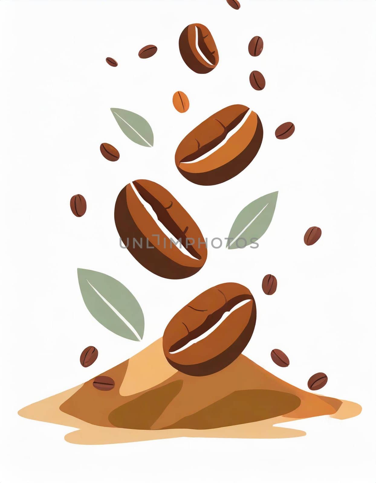 Flying coffee beans isolated on white background