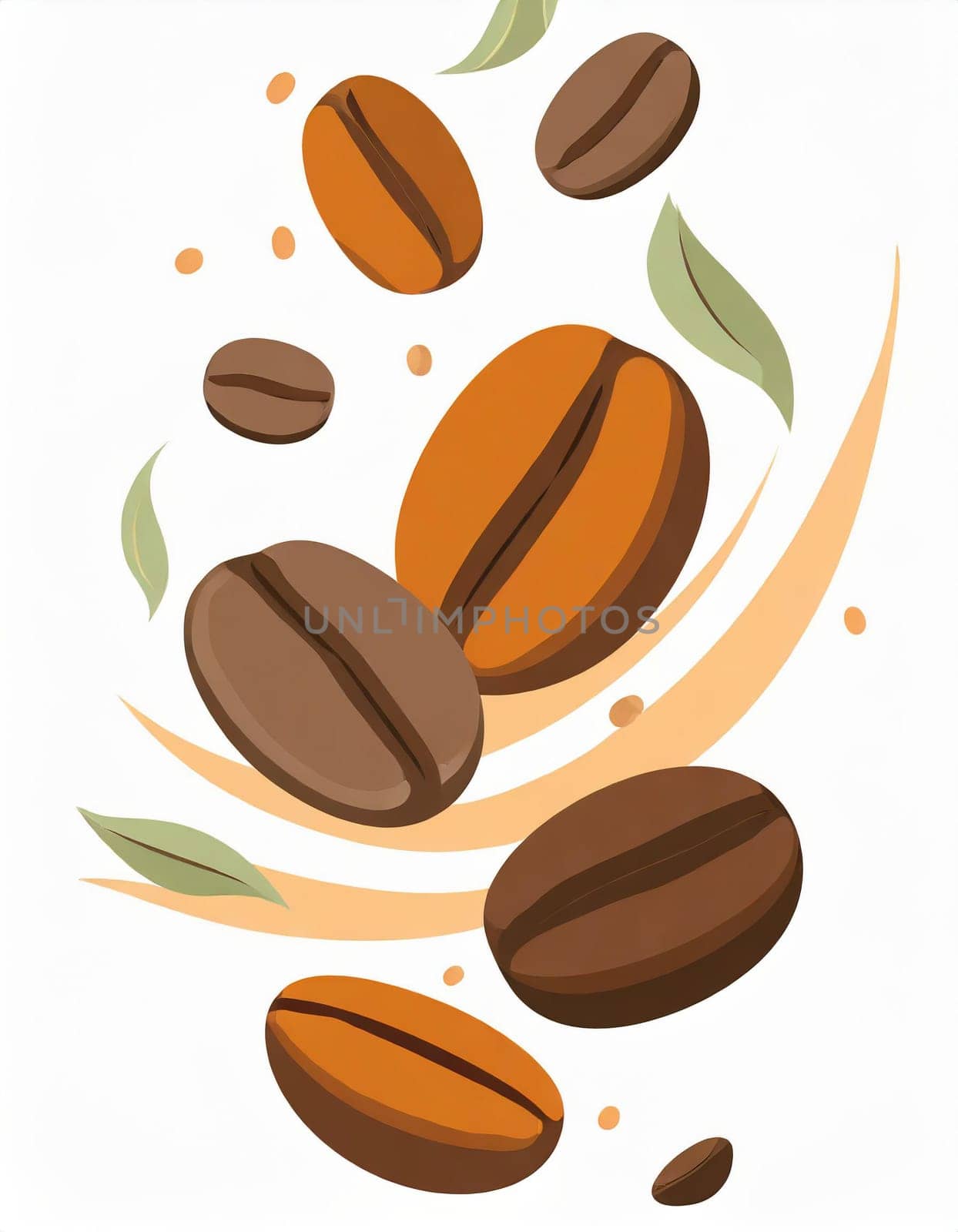 Flying coffee beans isolated on white background
