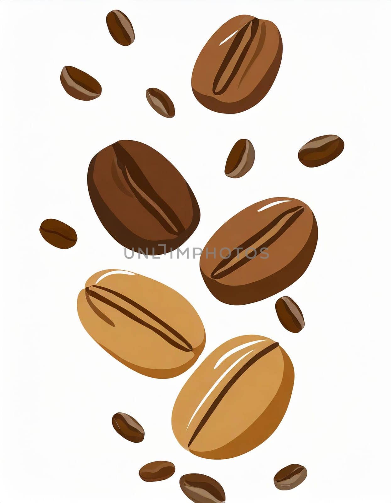 Flying coffee beans isolated on white background