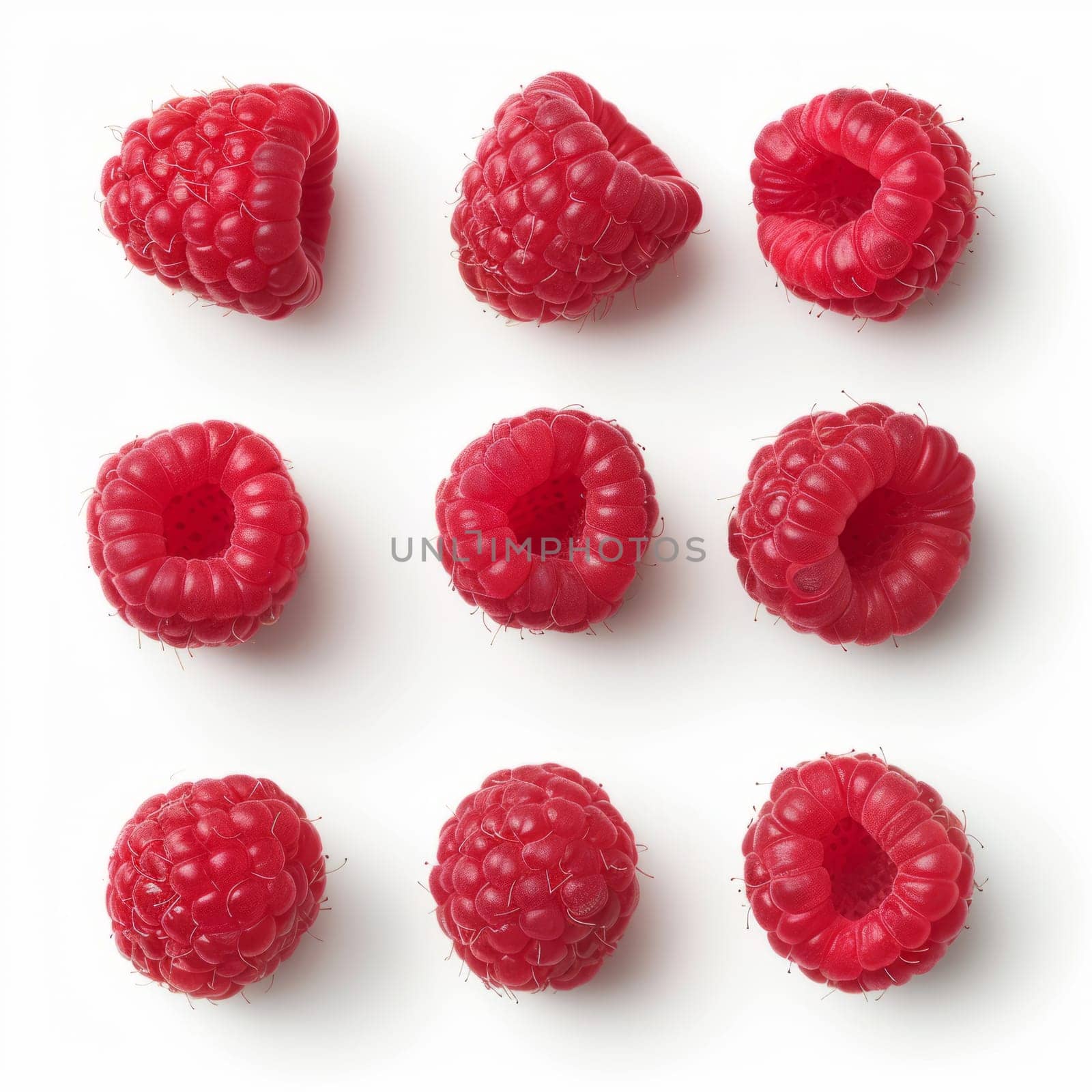 Fresh juicy raspberries lying on a white background, top view
