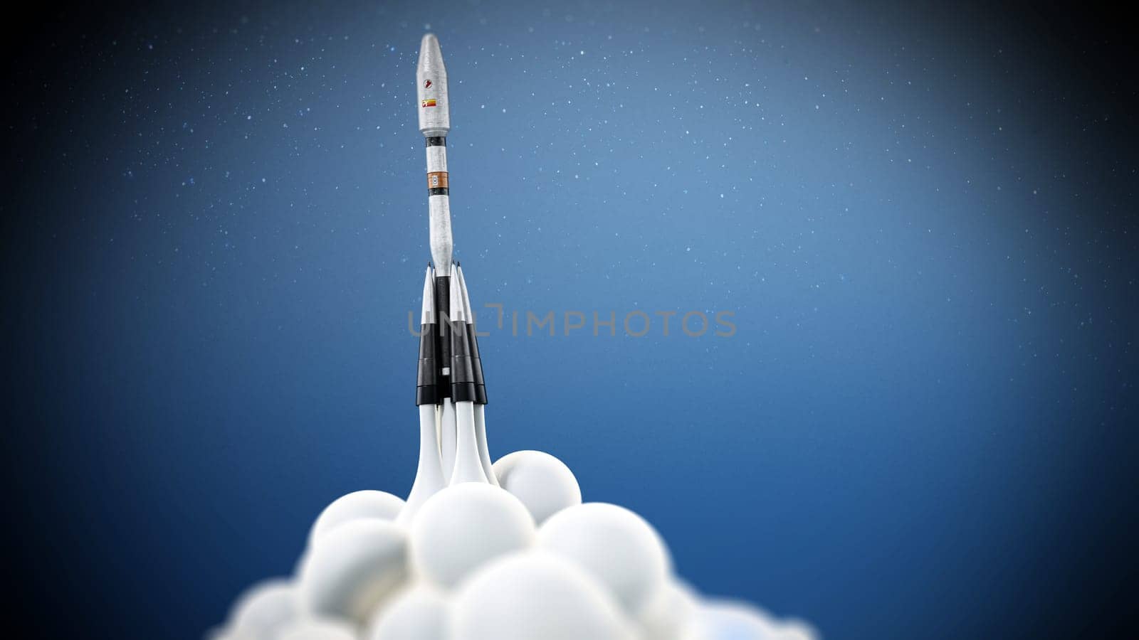 Space rocket ship launching to space. 3D illustration.