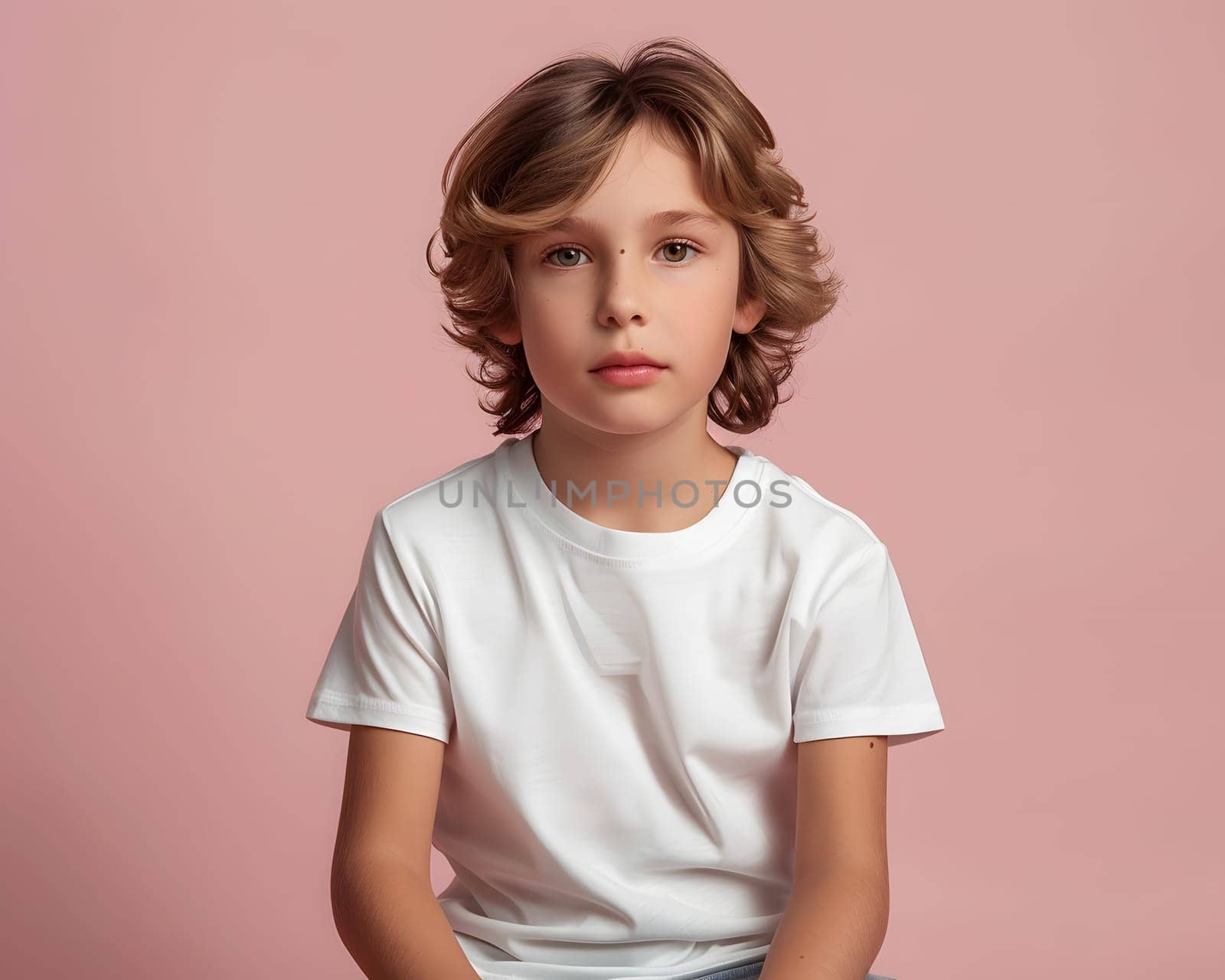 Boy's White Short Sleeve Round Neck T-Shirt Mockup It is a useful tool for clothing designers to help visualize T-shirts before actual production Save time and money and makes it easier to decide.