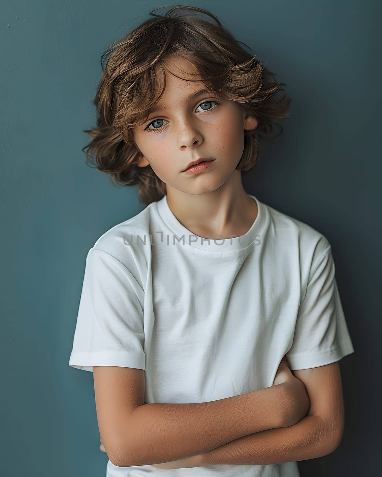Boy's White Short Sleeve Round Neck T-Shirt Mockup It is a useful tool for clothing designers to help visualize T-shirts before actual production Save time and money and makes it easier to decide.