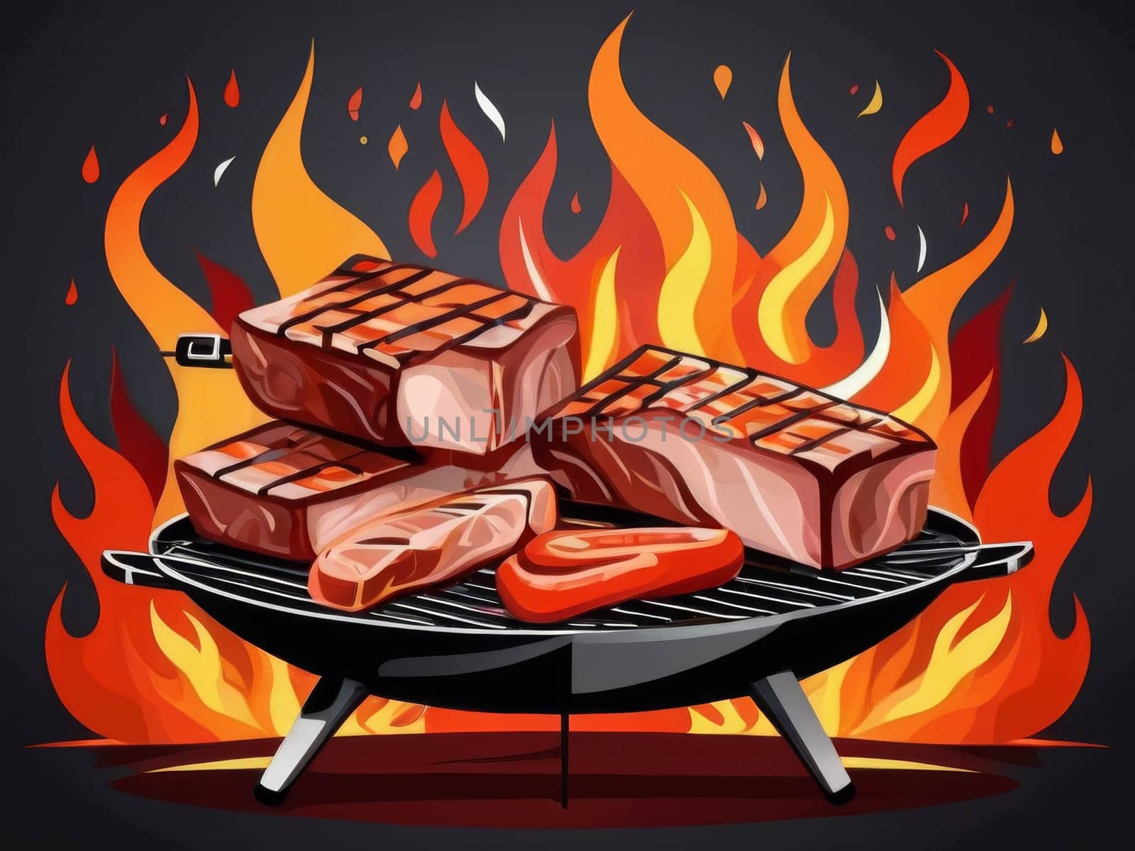 Barbeque Stake and Fire isolated on white background. BBQ Concept. Barbecue Grill Icon.