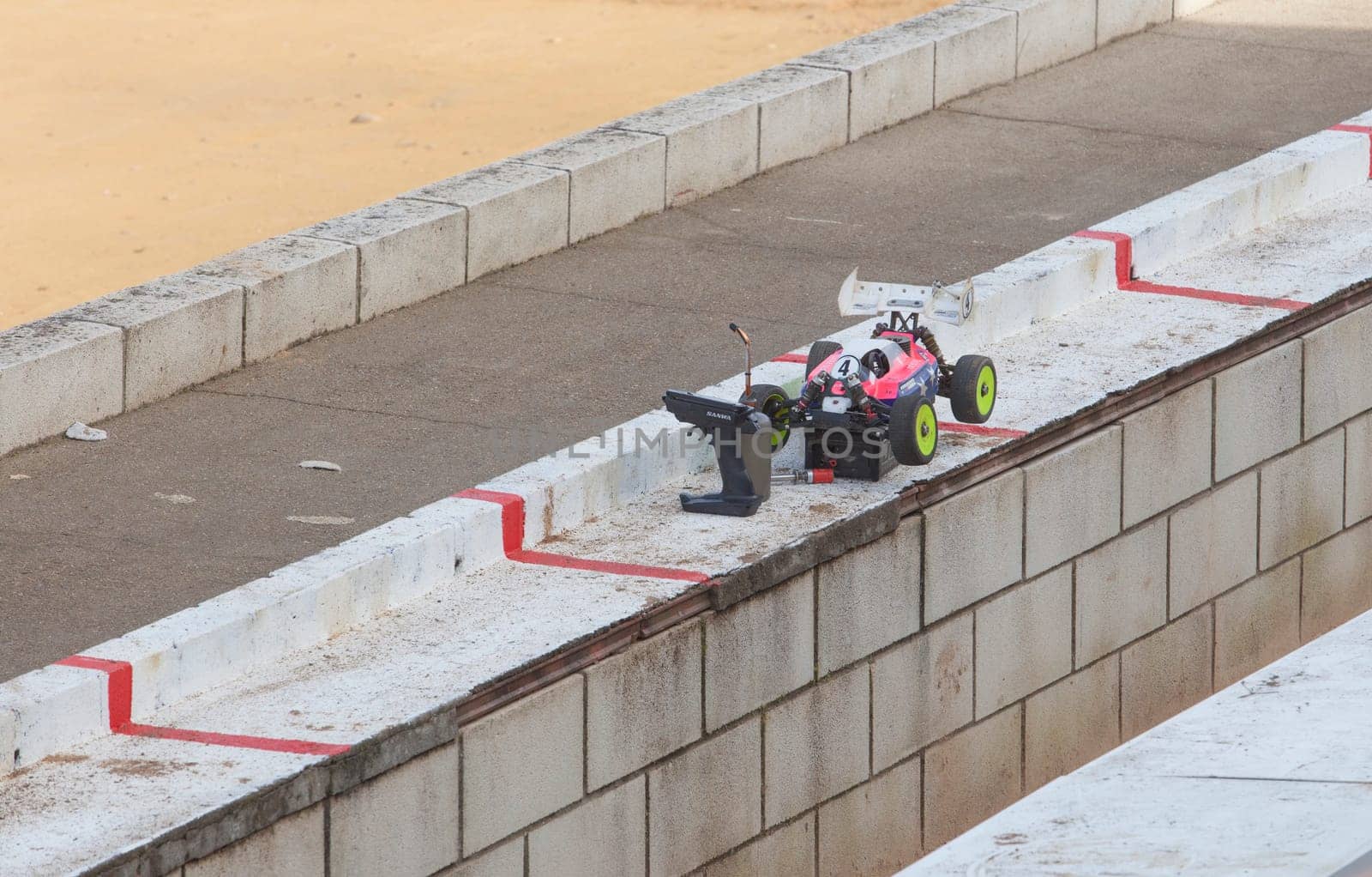 Merida, Spain - Jan 28th, 2024: Extremadura 1/8tt gas Championship RC Car, Merida. Pit stop area