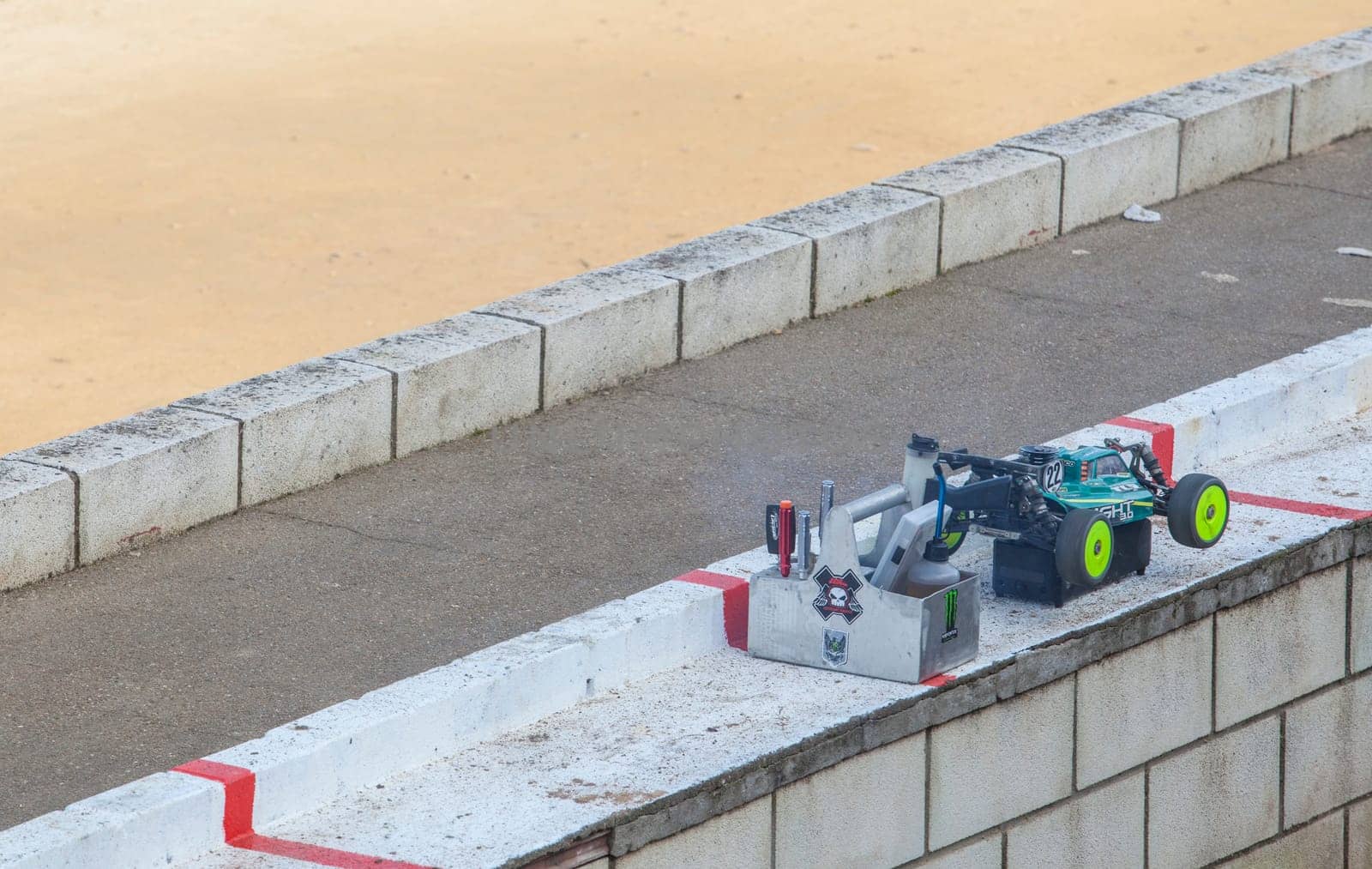 Merida, Spain - Jan 28th, 2024: Extremadura 1/8tt gas Championship RC Car, Merida. Pit stop area
