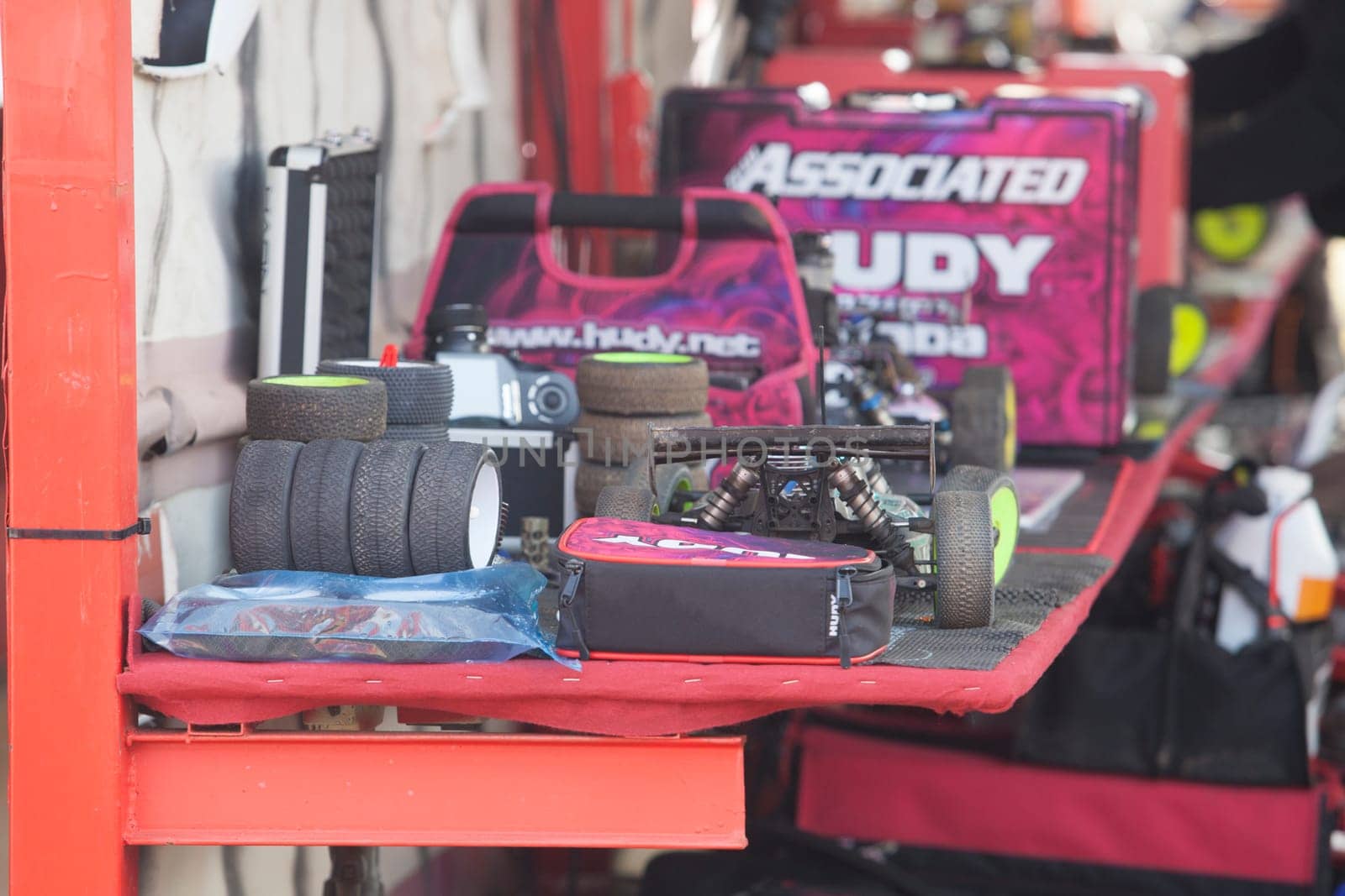 Merida, Spain - Jan 28th, 2024: Extremadura 1/8tt gas Championship RC Car. Paddock area