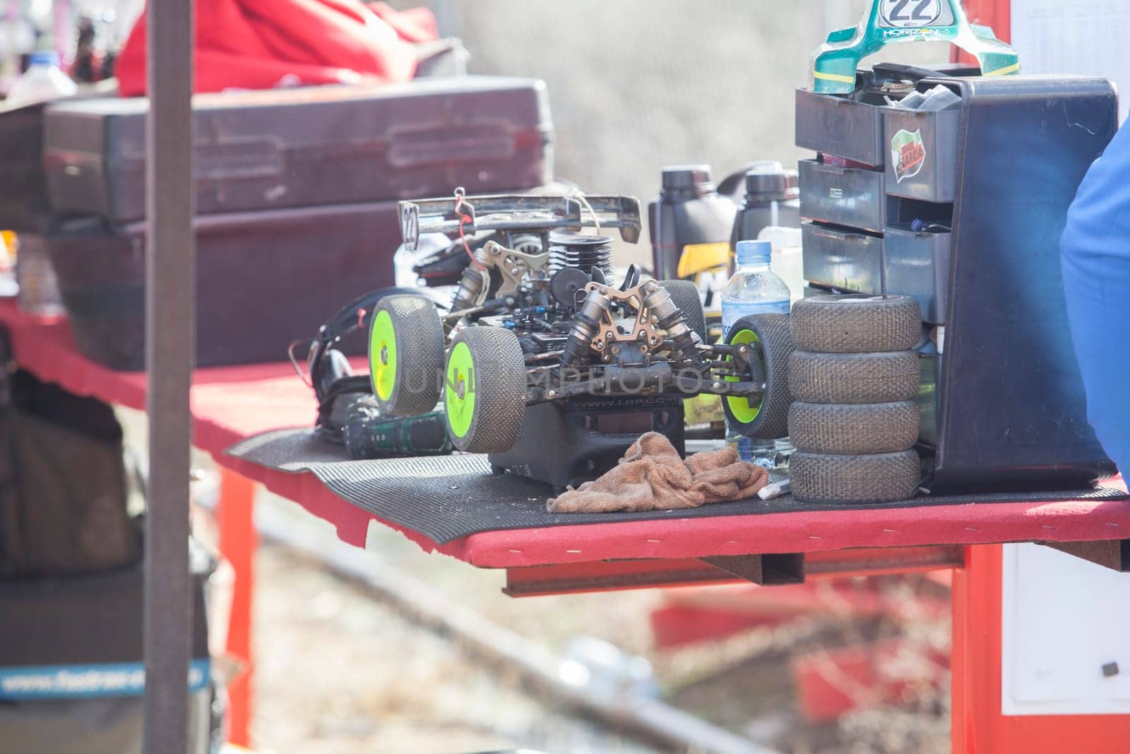 Merida, Spain - Jan 28th, 2024: Extremadura 1/8tt gas Championship RC Car. Paddock area