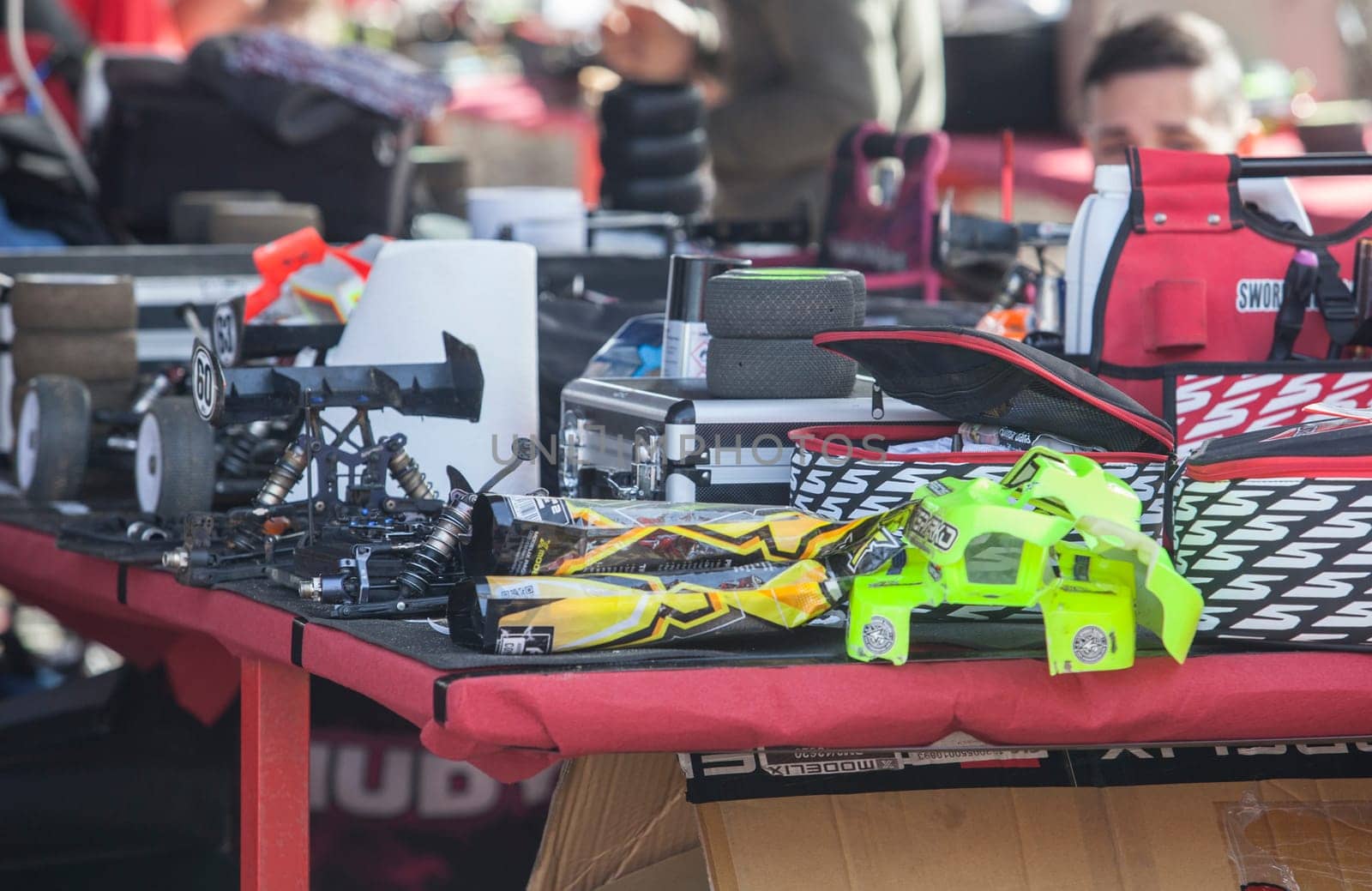 Merida, Spain - Jan 28th, 2024: Extremadura 1/8tt gas Championship RC Car. Paddock area