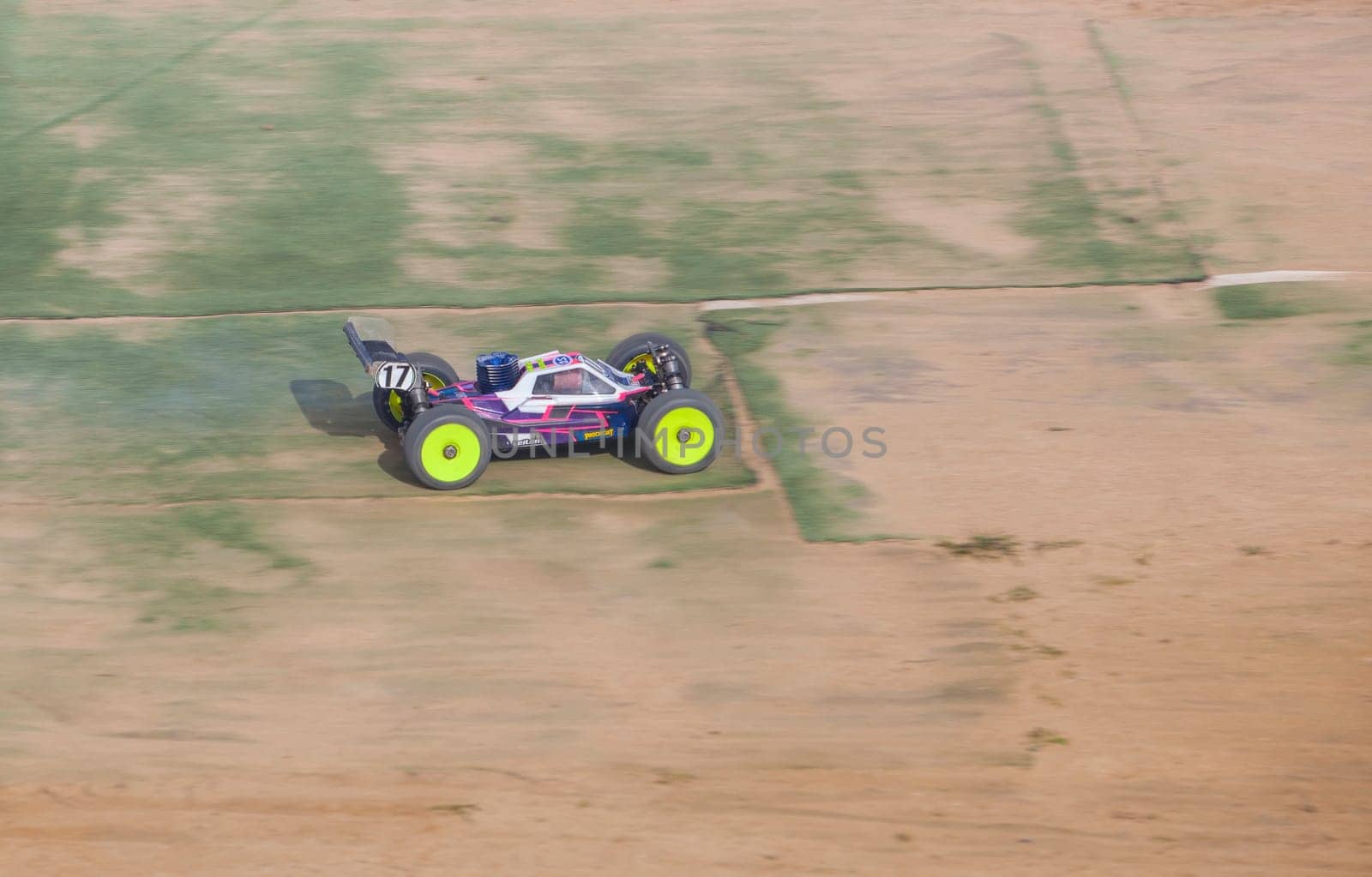 Merida, Spain - Jan 28th, 2024: Extremadura 1/8tt gas Championship RC Car. Car accelerating on a straight