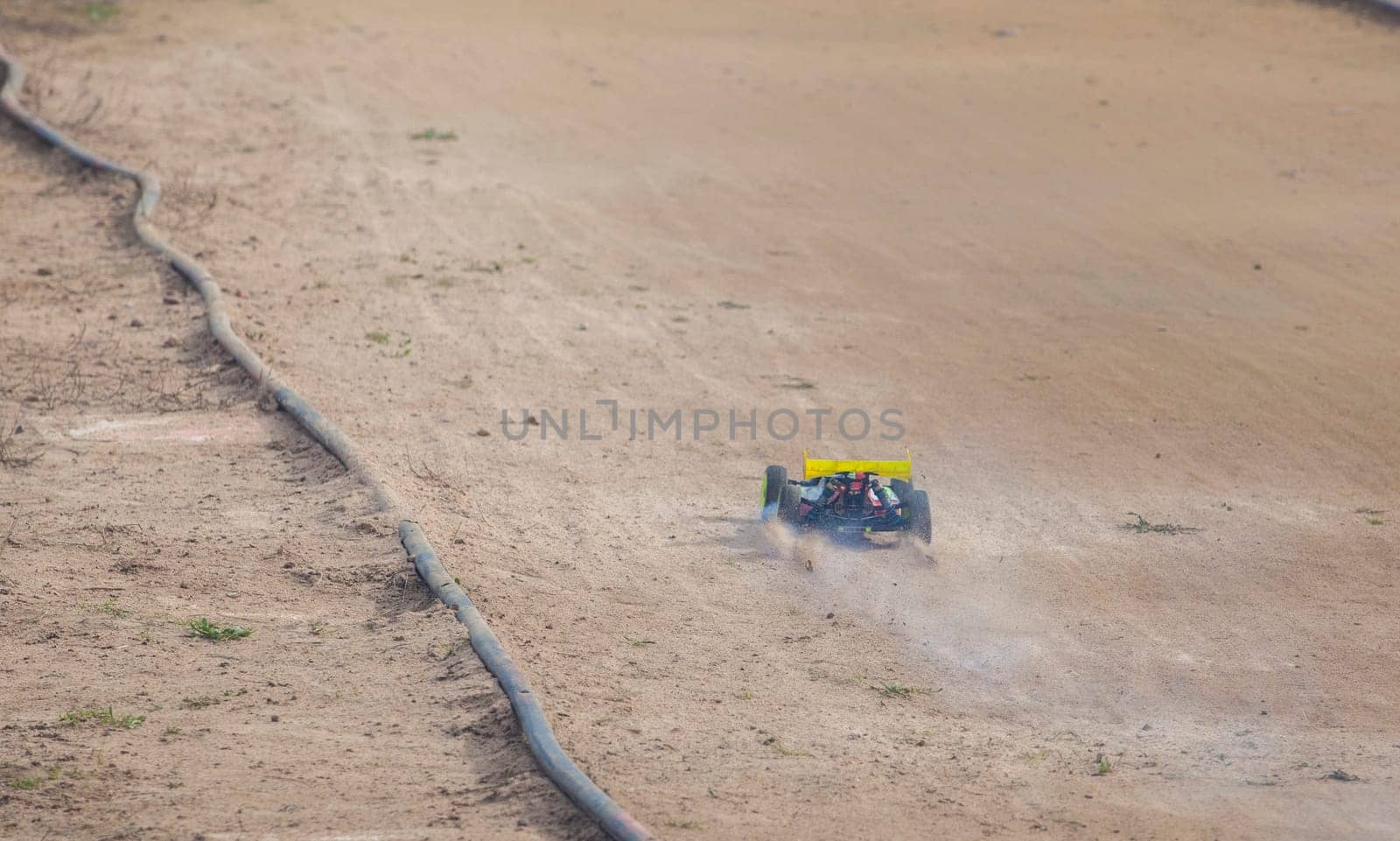 Merida, Spain - Jan 28th, 2024: Extremadura 1/8tt gas Championship RC Car. Car accelerating on a straight