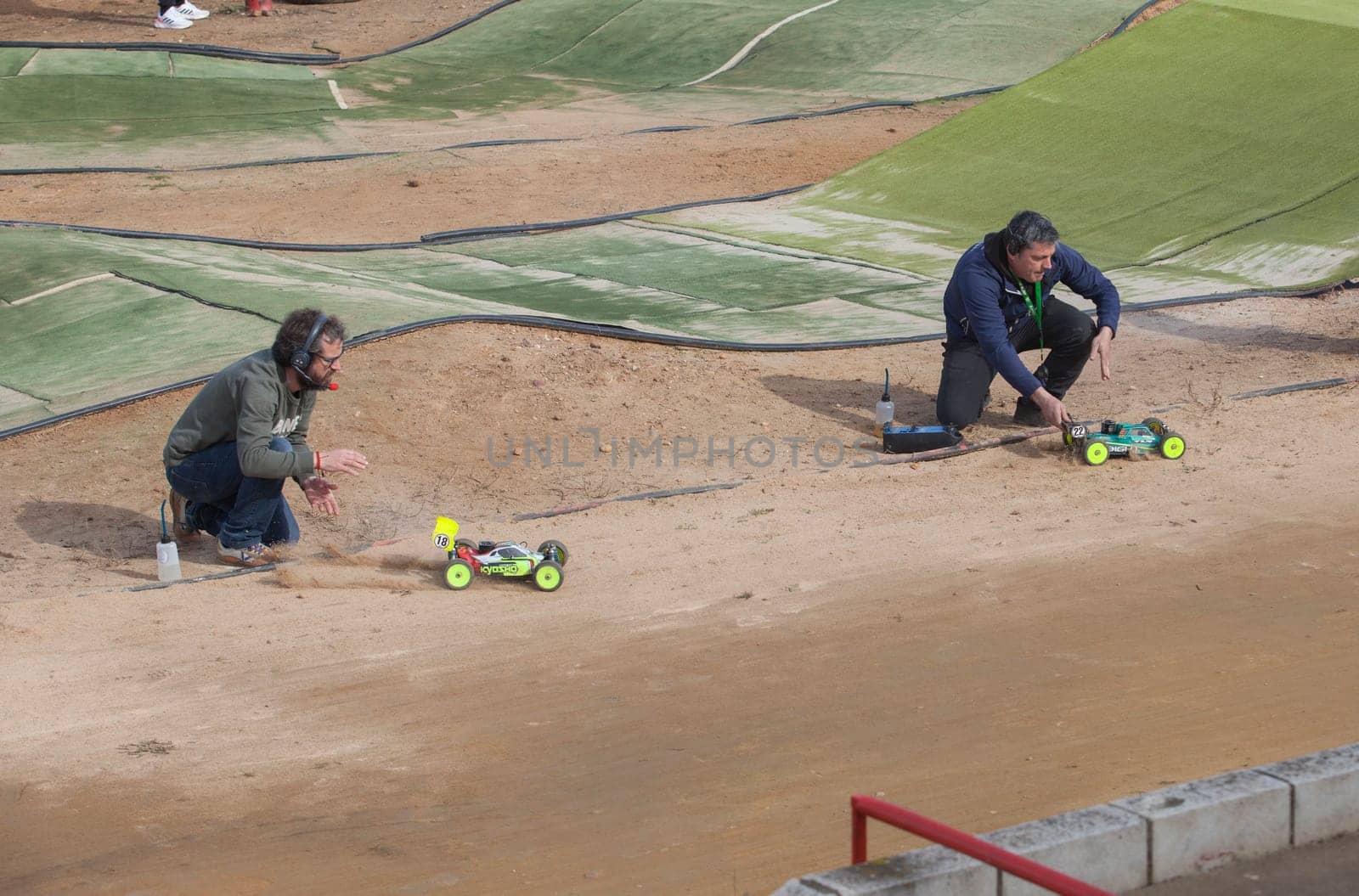 Merida, Spain - Jan 28th, 2024: Extremadura 1/8tt gas Championship RC Car. Cars on the starting line