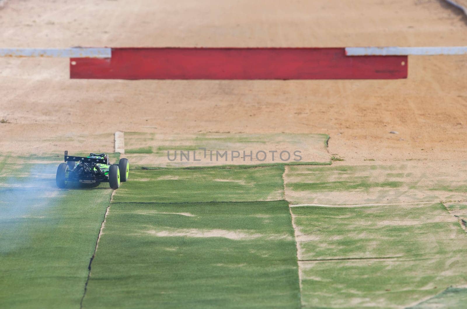 Merida, Spain - Jan 28th, 2024: Extremadura 1/8tt gas Championship RC Car. Cars crossing the finish line
