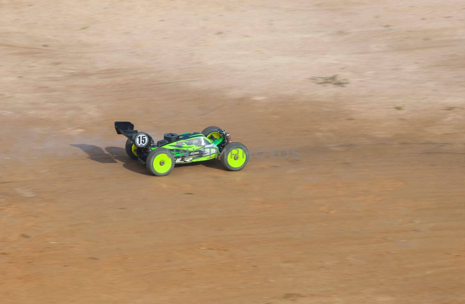 Merida, Spain - Jan 28th, 2024: Extremadura 1/8tt gas Championship RC Car. Car accelerating on a straight