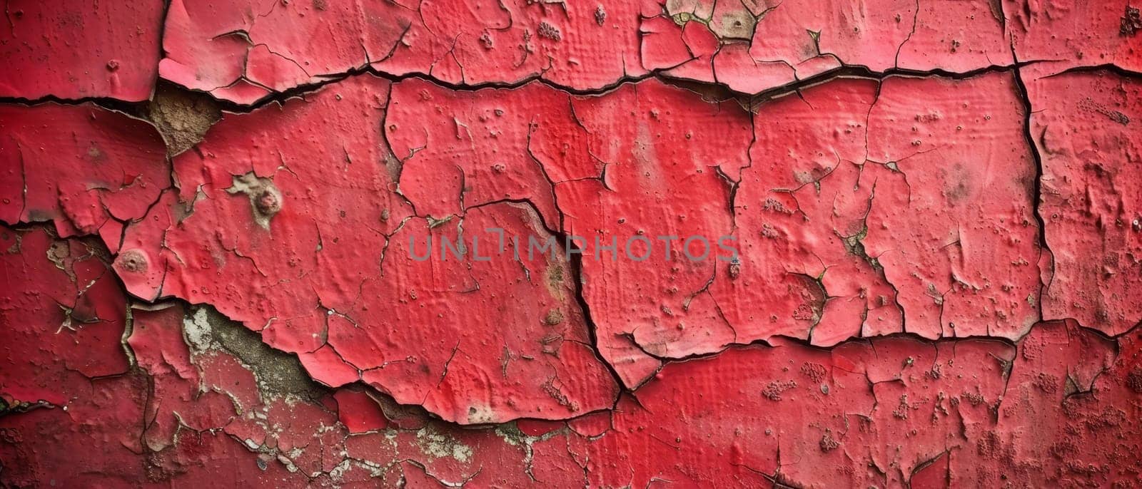 This wall's distressed red surface is a mosaic of cracks and peeling paint, a testament to the resilience and transience of urban environments