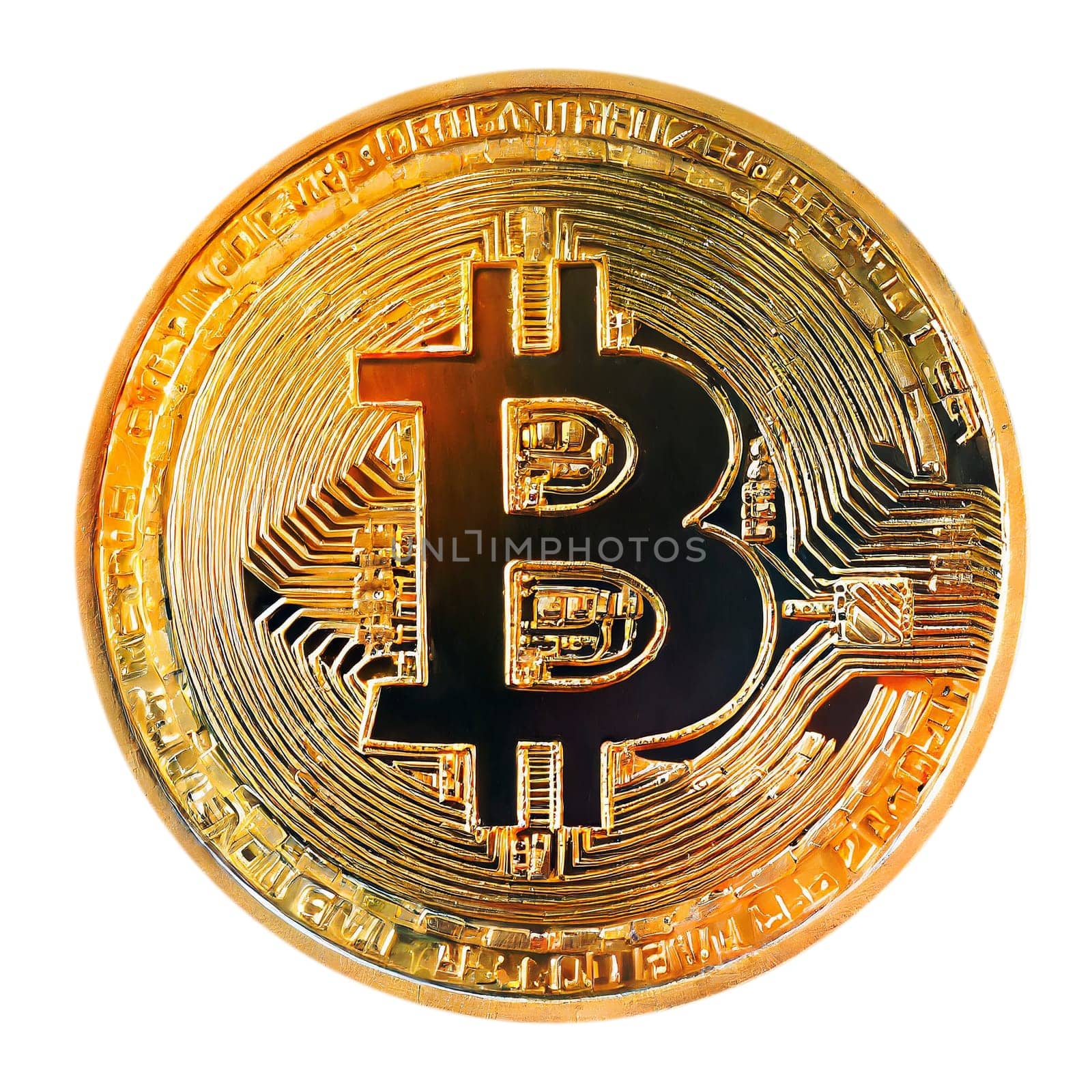 Golden bitcoin isolated on white background. Cryptocurrency. 3D rendering. AI generated