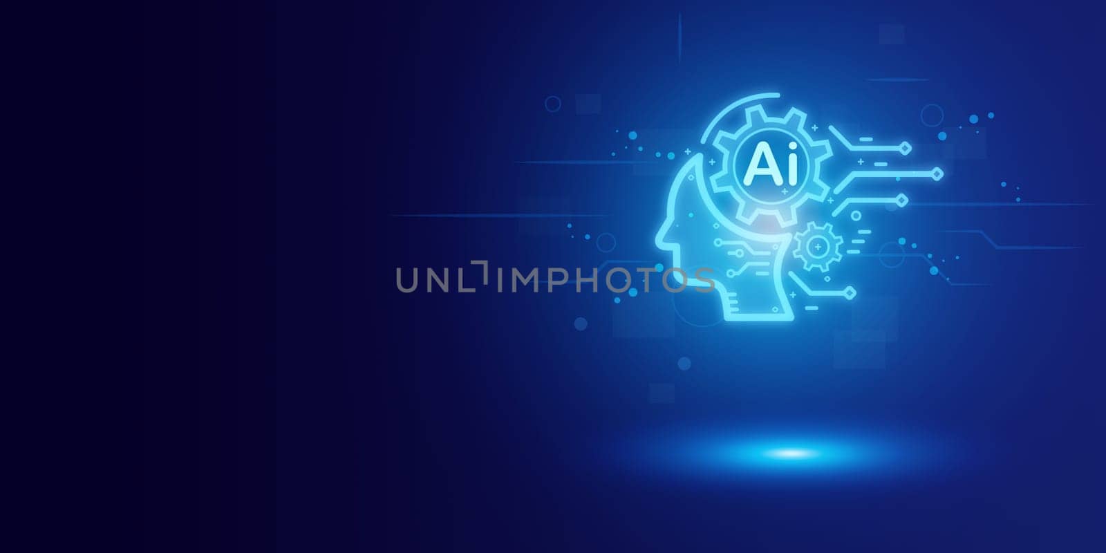 Artificial intelligence Ai self learning improving development problem solving solution tasks of future technology, ai graphics computer chip brain memory power, futuristic blue abstract background.