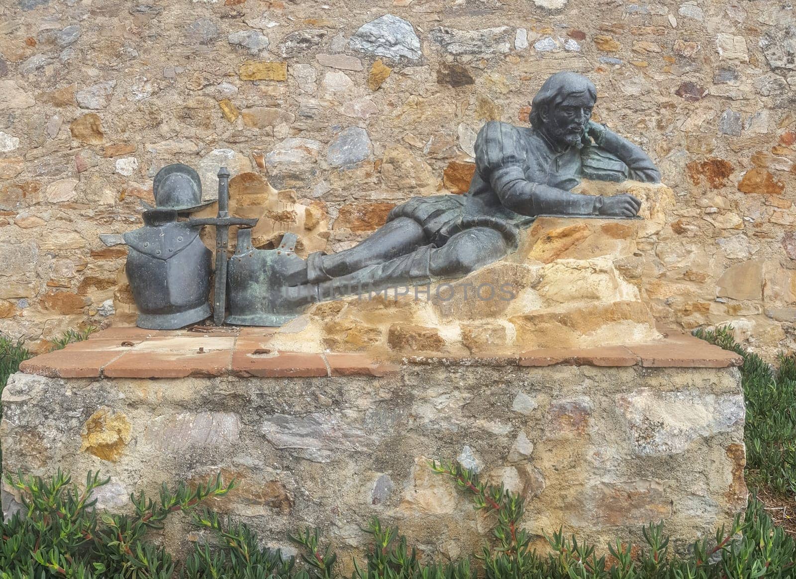 Llerena, Spain - Jun 26th, 2021: Pedro Cieza de Leon sculpture. Spanish conquistador and chronicler. Unknown artist, 2018