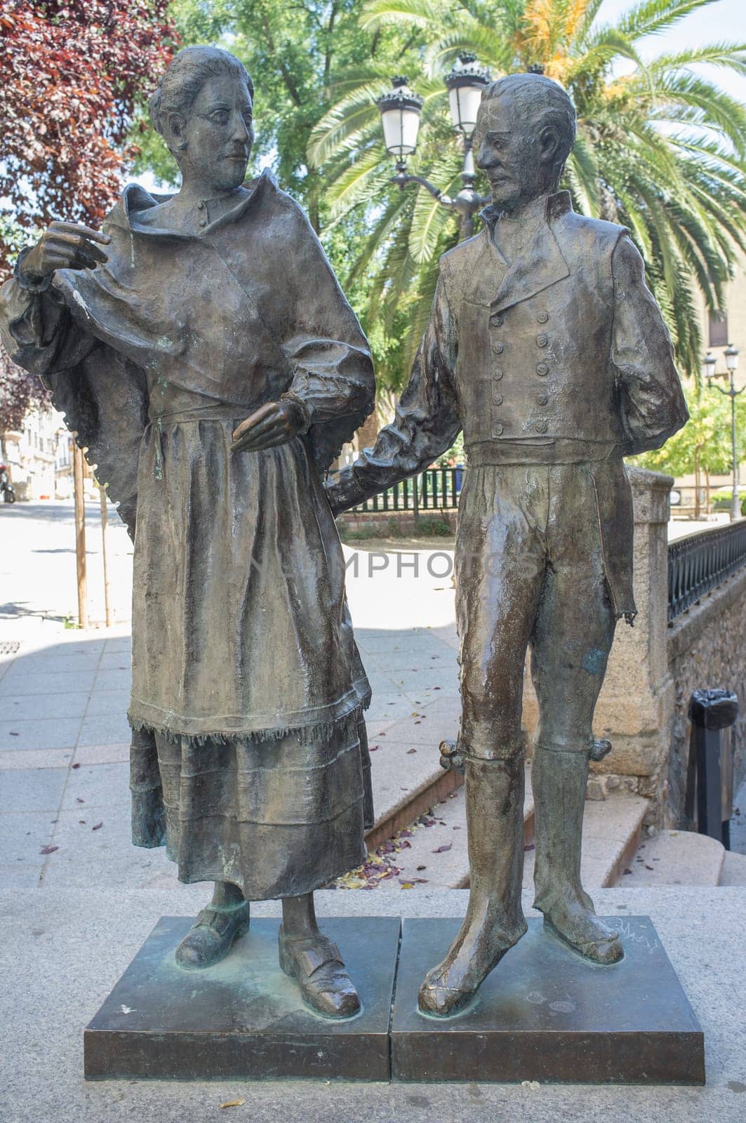 Spain, Caceres - Jul 21st, 2021: Sculpture of Jota Cacerena dancers by Antonio Fernandez sculpter, 2005. Caceres, Extremadura