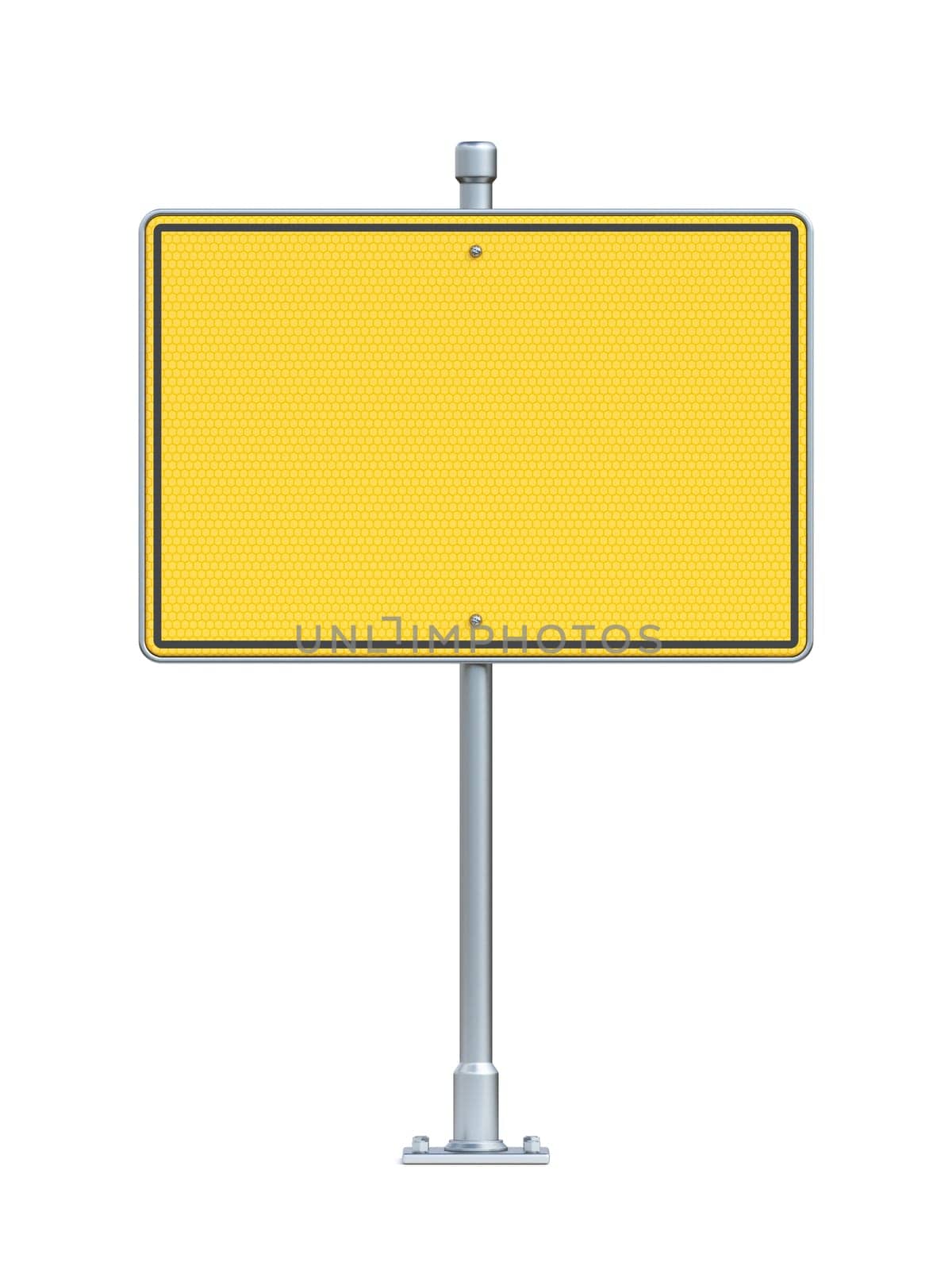 Blank yellow traffic sign board 3D rendering illustration isolated on white background