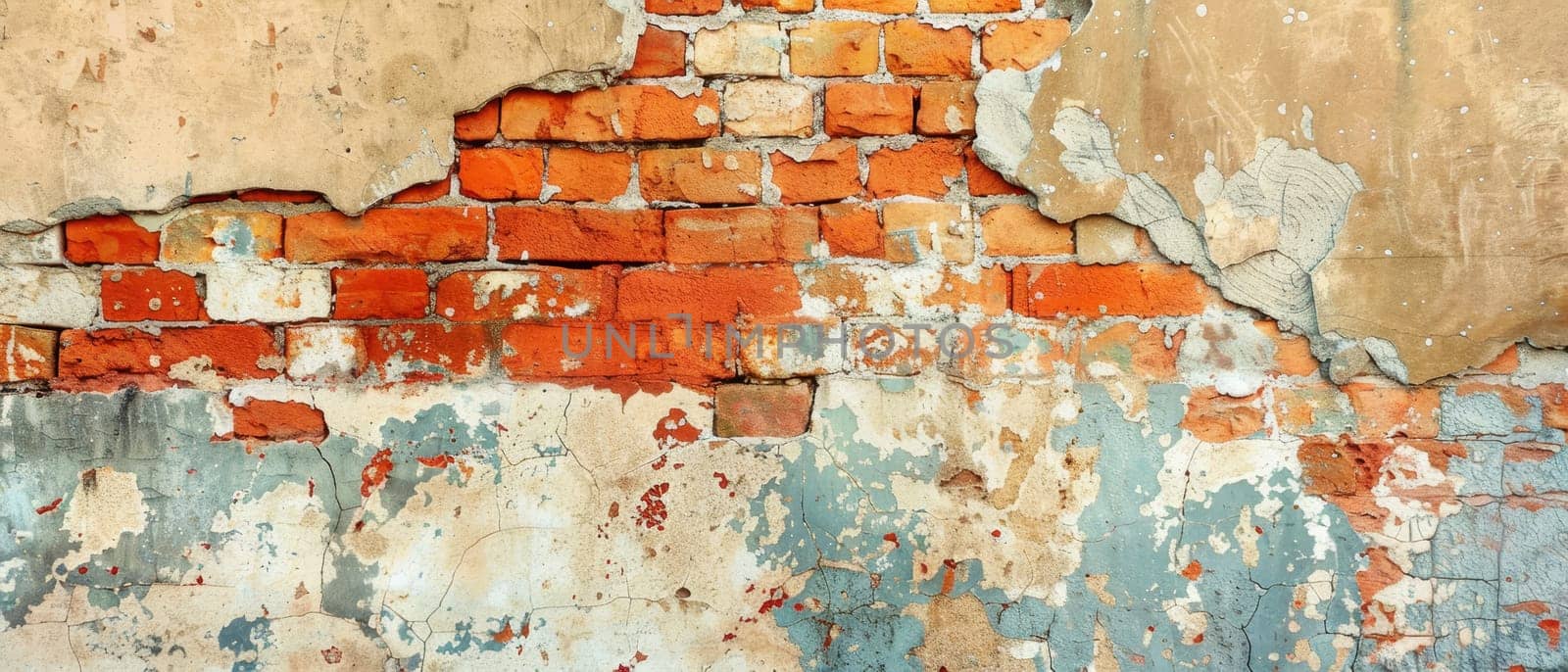 A decaying red brick wall with patches of peeling plaster evokes a canvas of urban decay, echoing the relentless progression of time