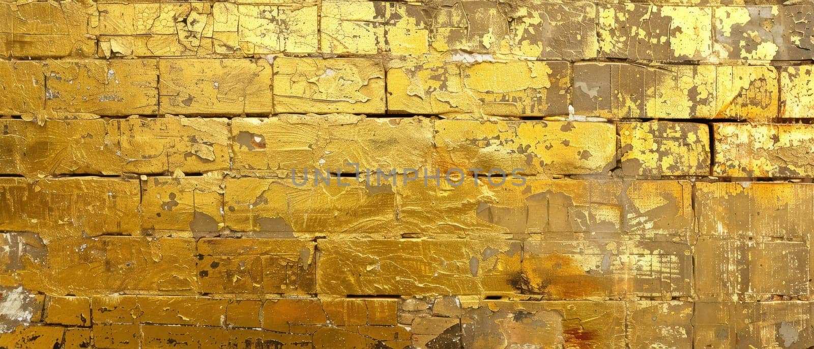 A golden sheen envelops this brick wall, transforming it into a work of art with each brick contributing to a rich, textured mosaic of history