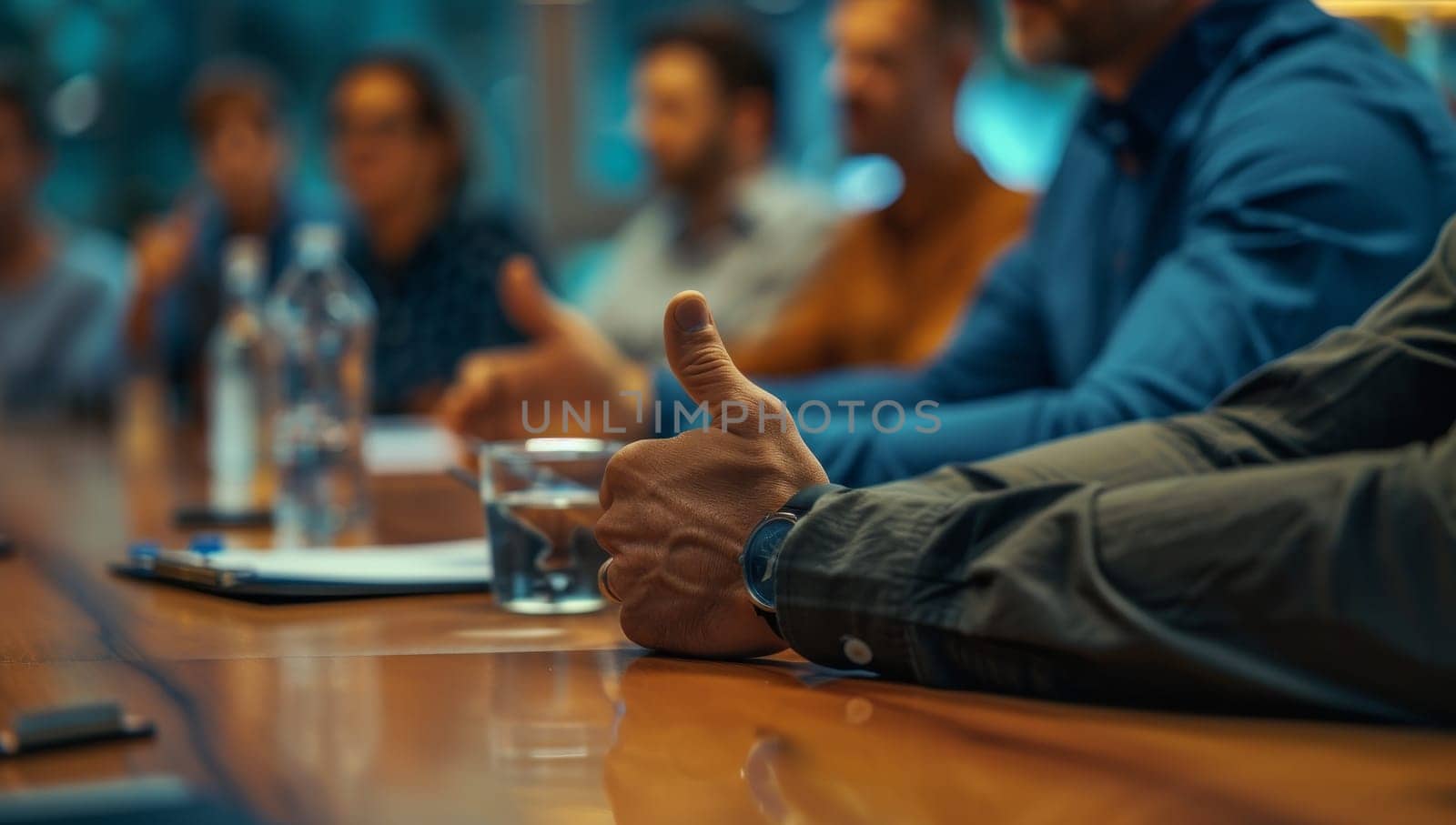 Man showing thumbs up in a business meeting