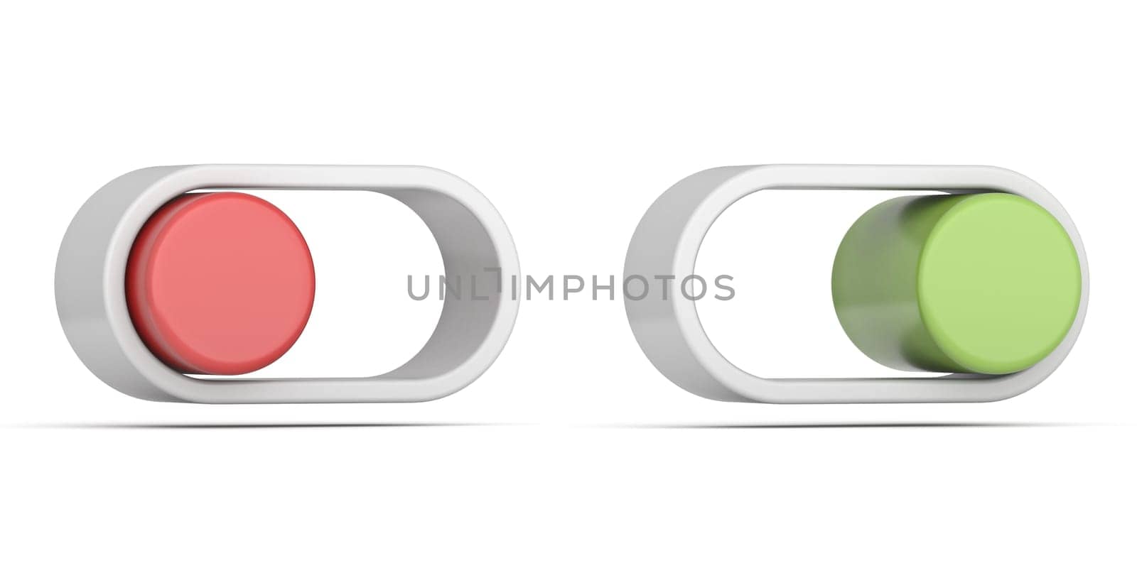 Simple on and off switch buttons 3D rendering illustration isolated on white background