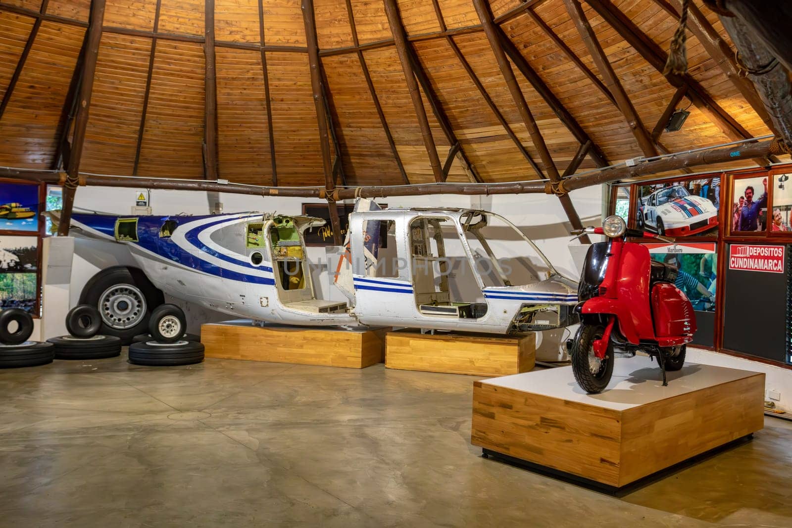 Medellin, Colombia - December 9, 2023: Artifacts from the life of the famous drug dealer Pablo Escobar in the open-air museum.