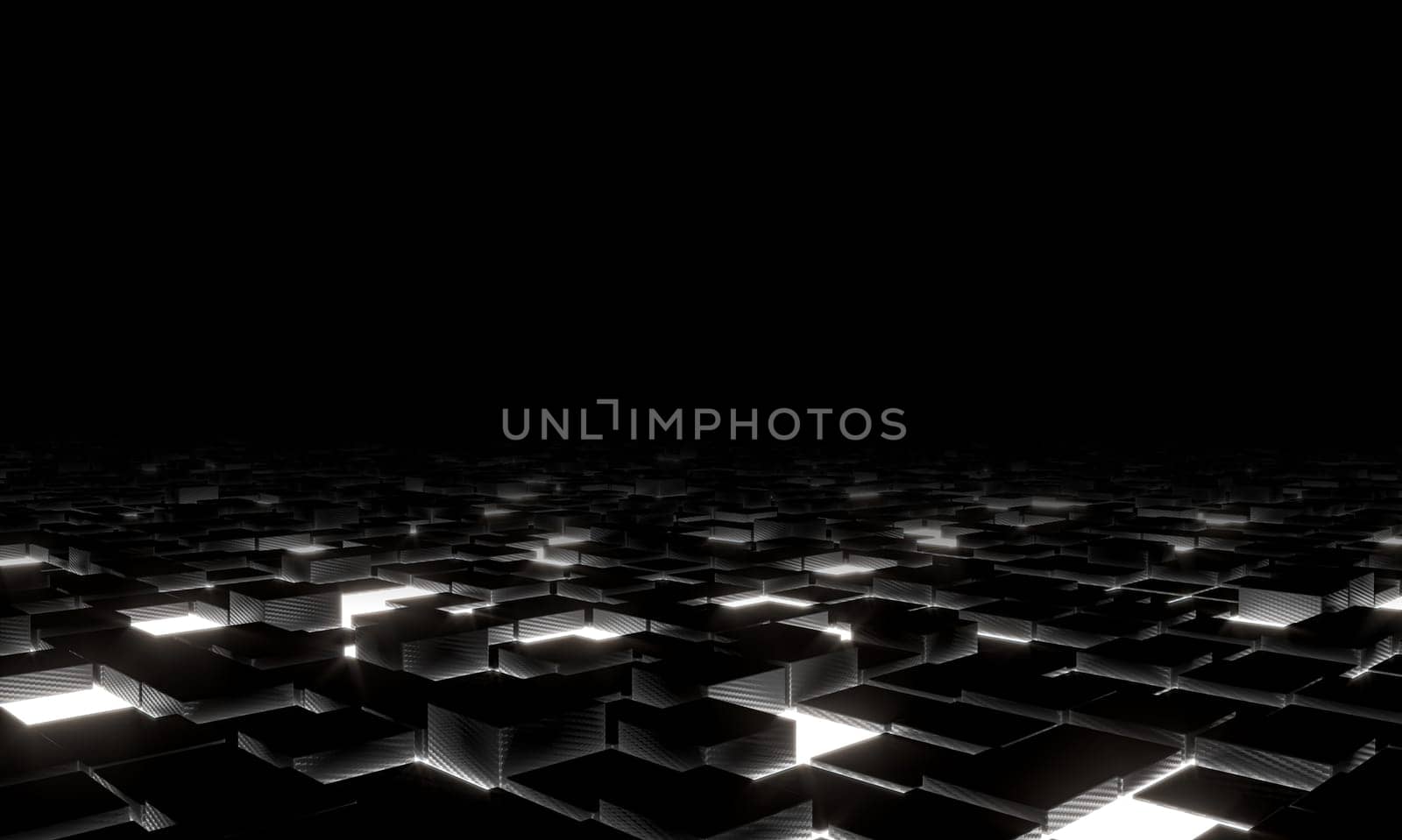 black carbon fibre background, cube pattern with light areas. futuristic and modern. 3d render