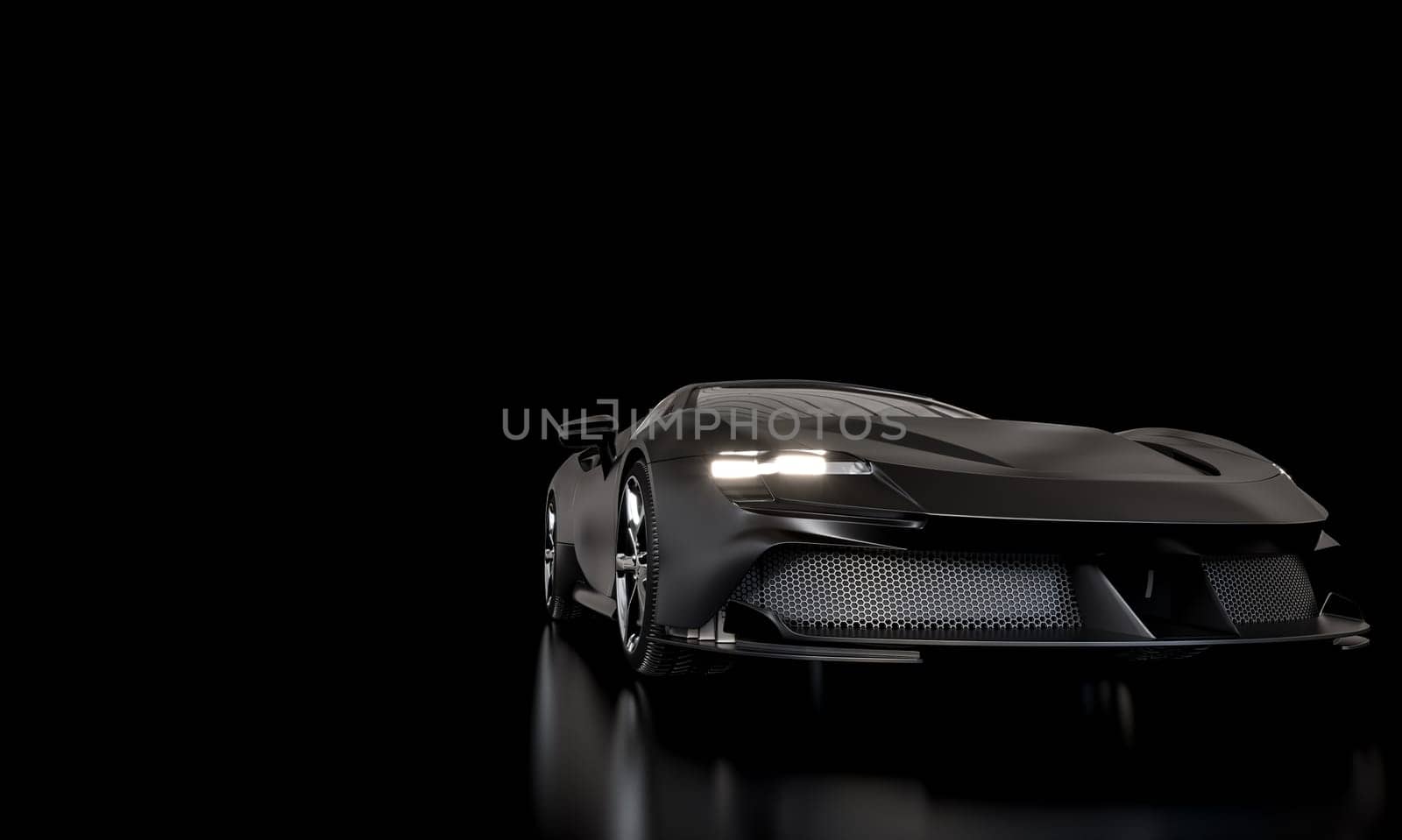 black sports car on dark background. copyspace. 3d render illustration