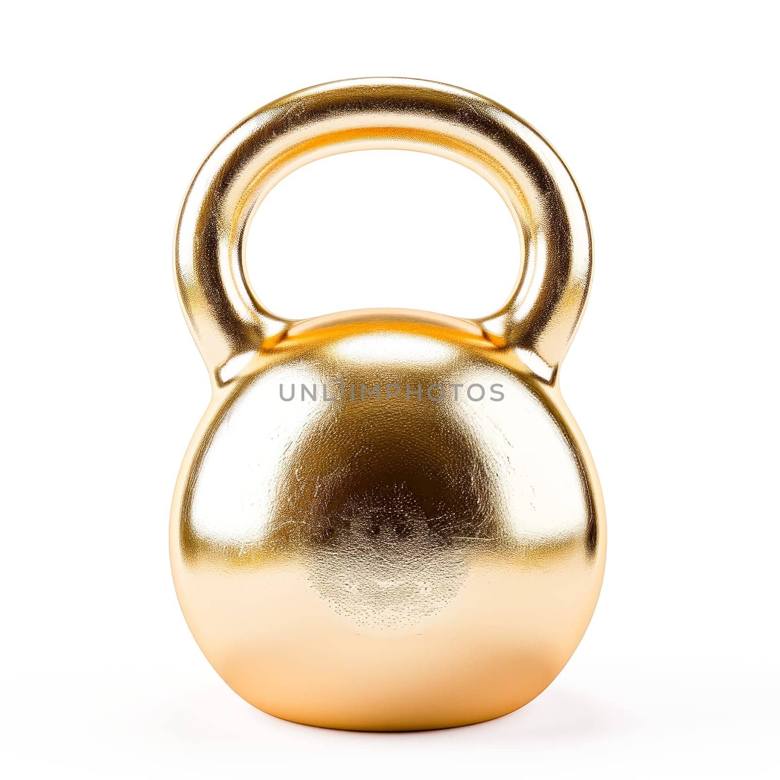 A golden kettlebell on a white background symbolizing luxury fitness on a white background.