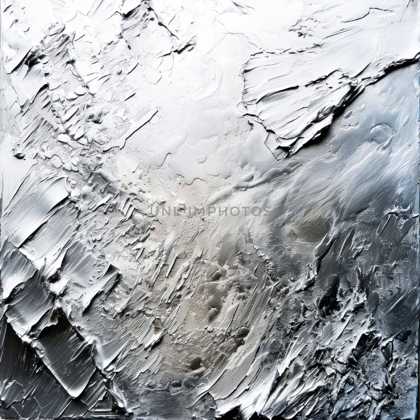 A dynamic abstract painting featuring thick impasto strokes in shades of white and silver.Suitable for gallery displays, artistic inspiration, or backgrounds in minimalist designs.