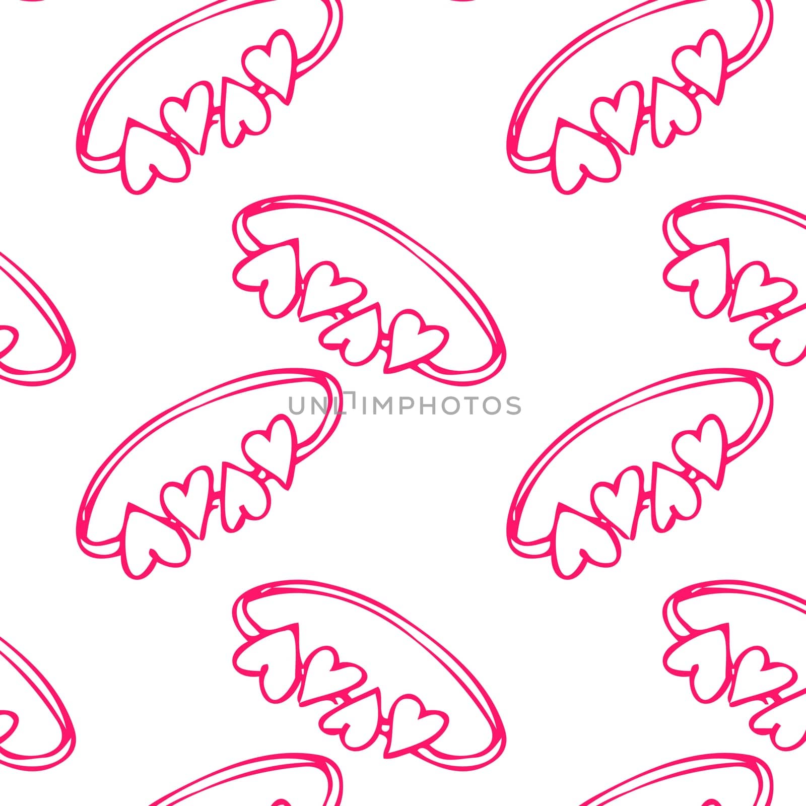 Doodle sketch ring with love hearts seamless pattern. Vector illustration can used for greeting card, wedding icons design, labels, save the date card, invitation design.