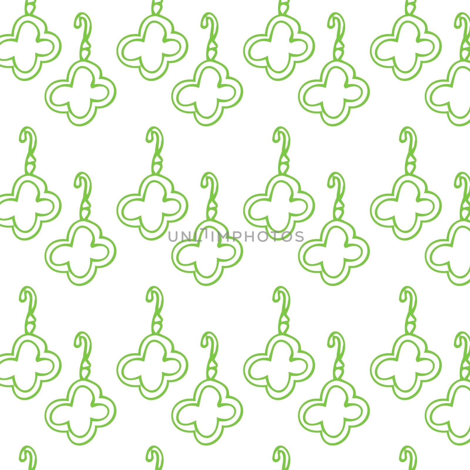 Seamless pattern of sketches clover earring for woman. Vector illustration on dark background. Can used for textile, wrapping paper, cover design, beauty background.