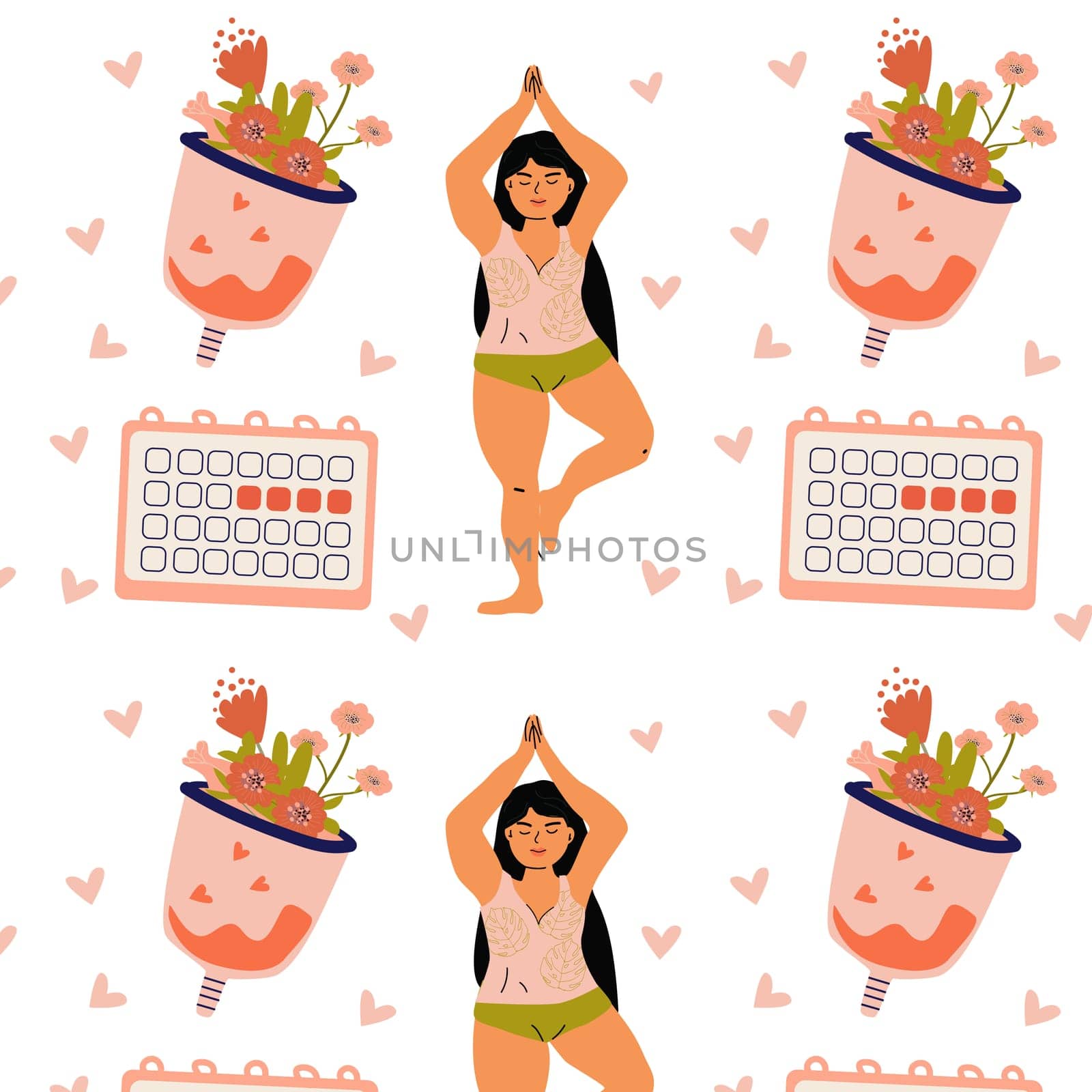 female and menstrual period supplies pattern. Vector illustration isolated. Can used for banner, wrapping.