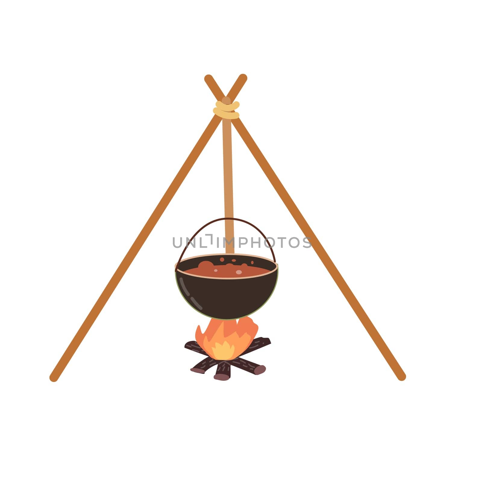 hiking pan or pot on fire icon illustration for adventure design. Vector illustration can used for camping travel card, banner, postcard, poster.