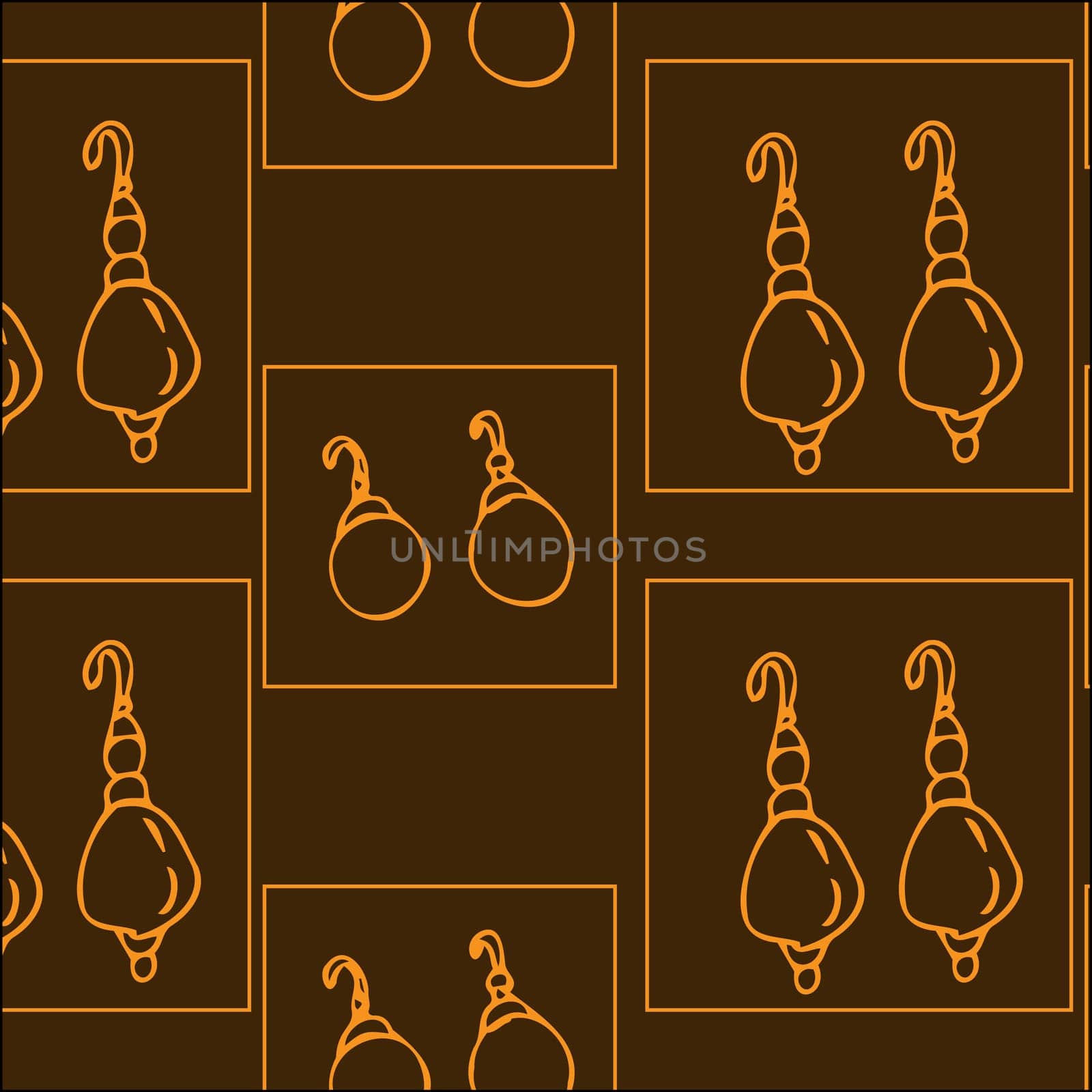 Seamless pattern of sketches earring for woman. Vector illustration on dark background. Can used for textile, wrapping paper, cover design, beauty background.